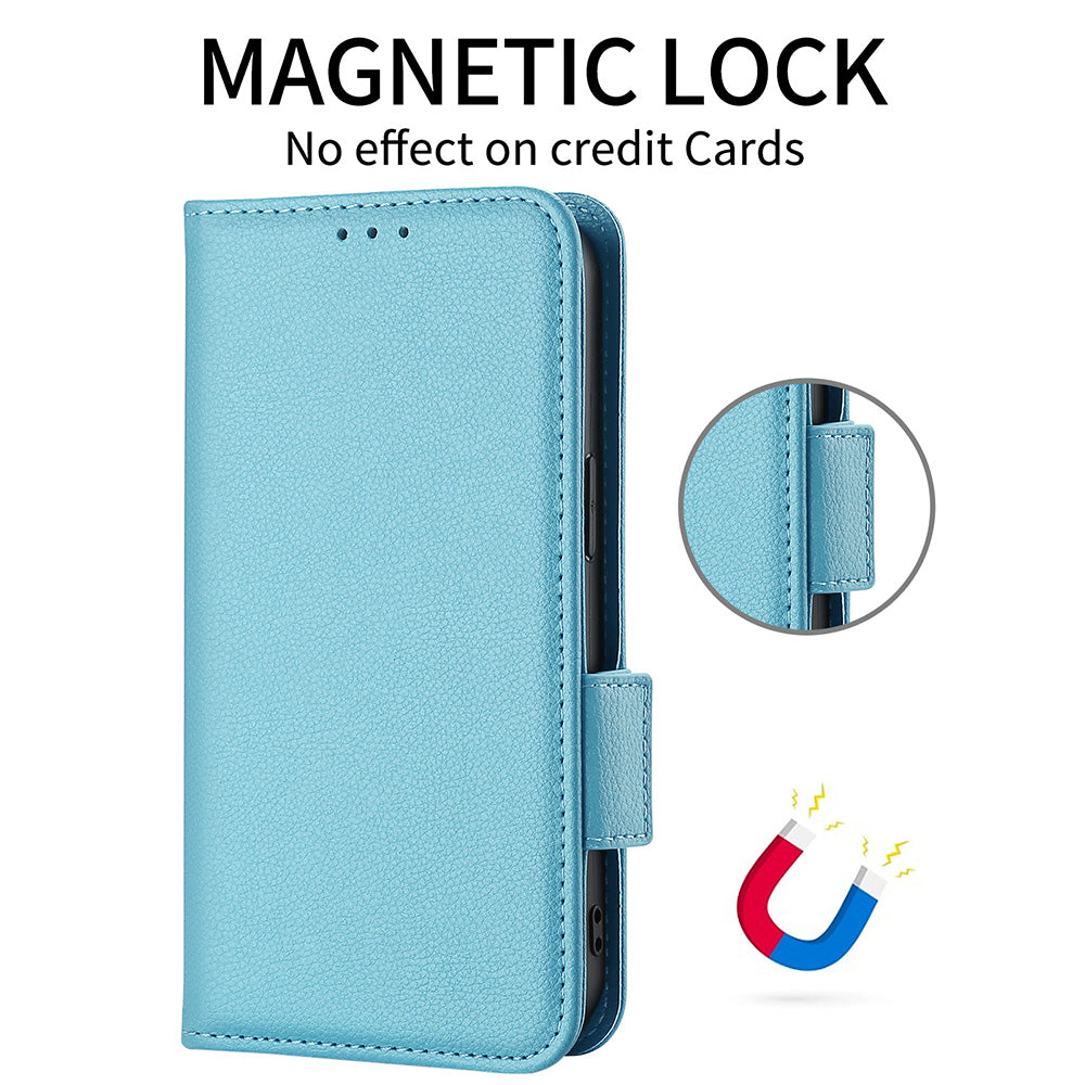 For vivo Y16 4G / Y02s 4G / Y35 5G / Y35m 5G / Y53t 5G / Y56 5G / iQOO Z7i / T2x (India) 5G Phone Case PU Leather Shockproof Flip Stand Magnetic Protective Cover Litchi Texture Wallet with Strap - Baby Blue