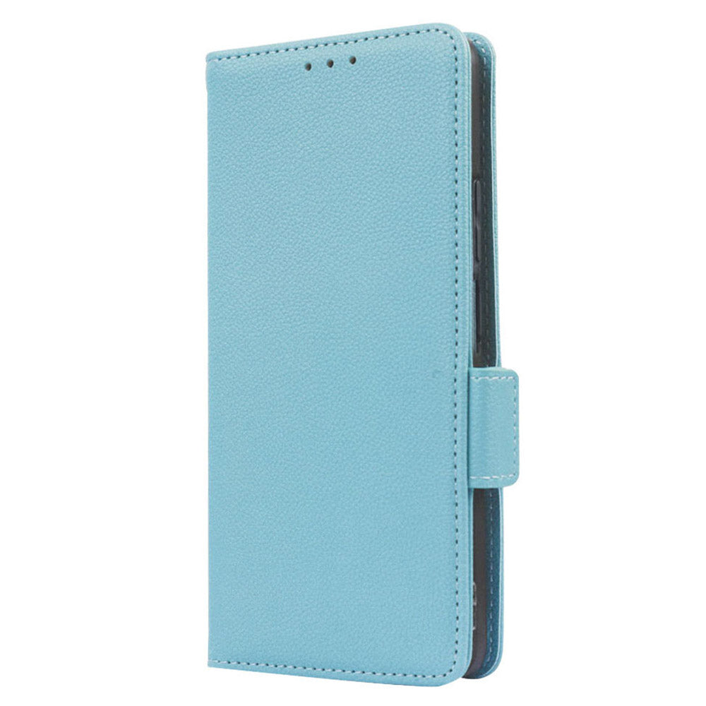 For vivo Y16 4G / Y02s 4G / Y35 5G / Y35m 5G / Y53t 5G / Y56 5G / iQOO Z7i / T2x (India) 5G Phone Case PU Leather Shockproof Flip Stand Magnetic Protective Cover Litchi Texture Wallet with Strap - Baby Blue