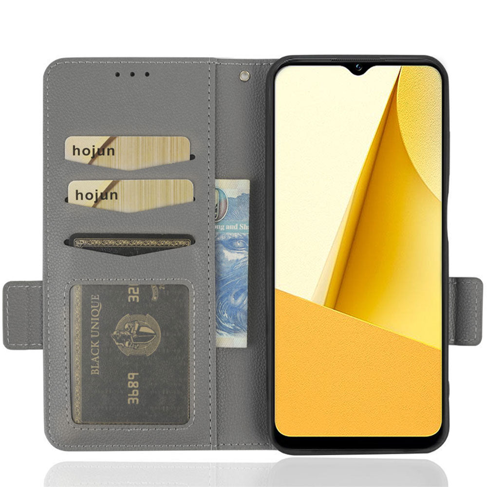 For vivo Y16 4G / Y02s 4G / Y35 5G / Y35m 5G / Y53t 5G / Y56 5G / iQOO Z7i / T2x (India) 5G Phone Case PU Leather Shockproof Flip Stand Magnetic Protective Cover Litchi Texture Wallet with Strap - Grey