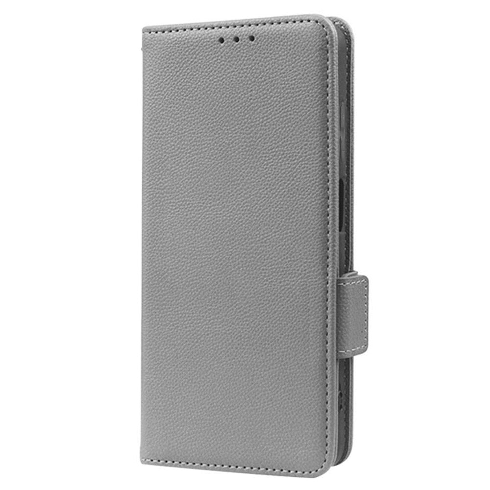 For vivo Y16 4G / Y02s 4G / Y35 5G / Y35m 5G / Y53t 5G / Y56 5G / iQOO Z7i / T2x (India) 5G Phone Case PU Leather Shockproof Flip Stand Magnetic Protective Cover Litchi Texture Wallet with Strap - Grey