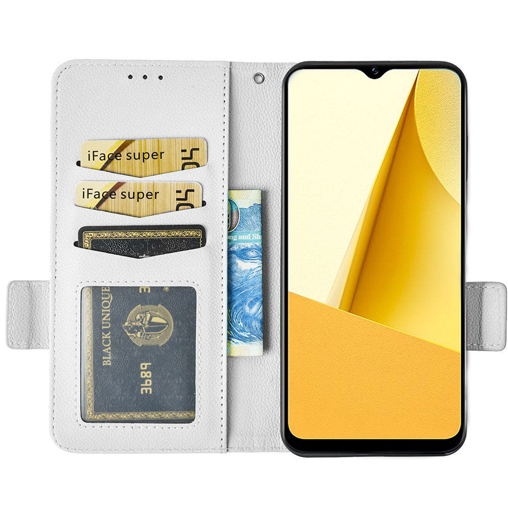 For vivo Y16 4G / Y02s 4G / Y35 5G / Y35m 5G / Y53t 5G / Y56 5G / iQOO Z7i / T2x (India) 5G Phone Case PU Leather Shockproof Flip Stand Magnetic Protective Cover Litchi Texture Wallet with Strap - White