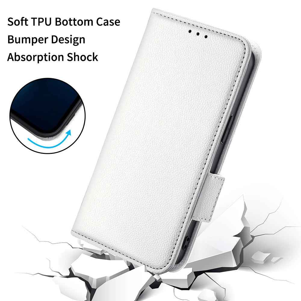 For vivo Y16 4G / Y02s 4G / Y35 5G / Y35m 5G / Y53t 5G / Y56 5G / iQOO Z7i / T2x (India) 5G Phone Case PU Leather Shockproof Flip Stand Magnetic Protective Cover Litchi Texture Wallet with Strap - White