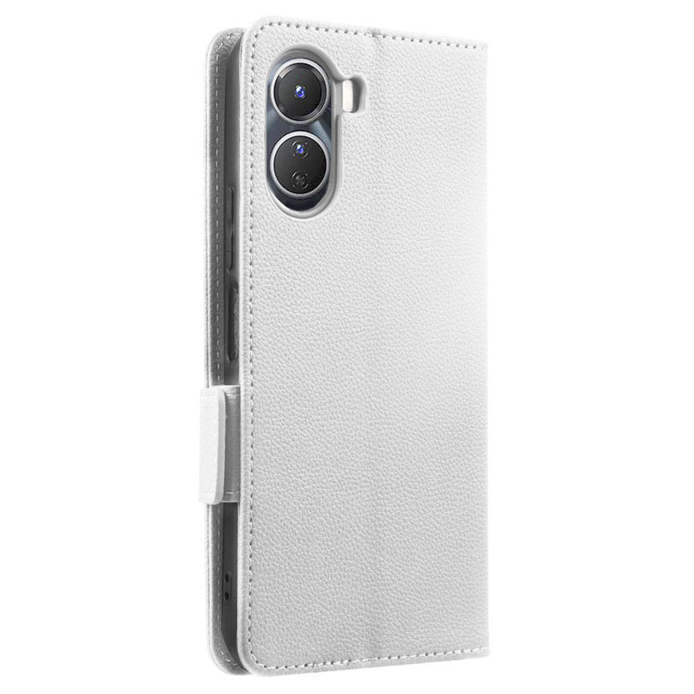 For vivo Y16 4G / Y02s 4G / Y35 5G / Y35m 5G / Y53t 5G / Y56 5G / iQOO Z7i / T2x (India) 5G Phone Case PU Leather Shockproof Flip Stand Magnetic Protective Cover Litchi Texture Wallet with Strap - White