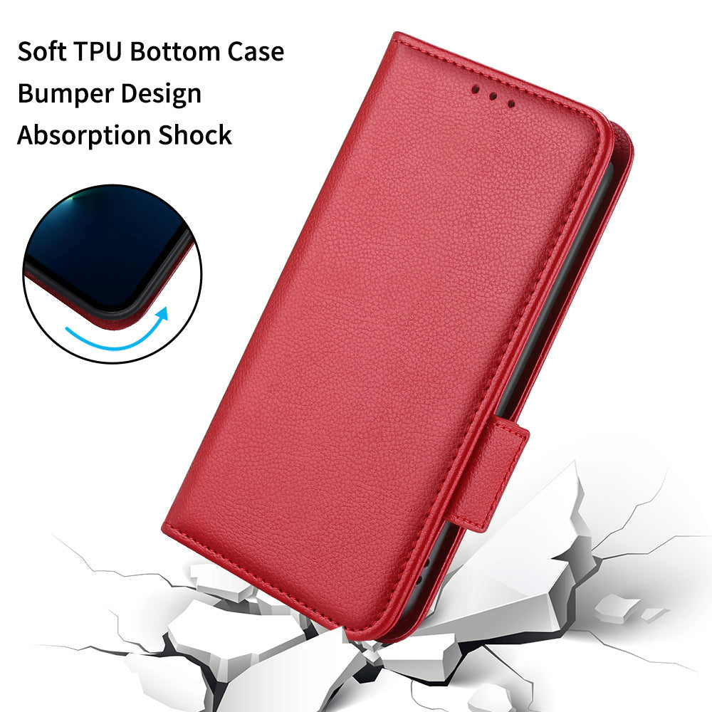 For vivo Y16 4G / Y02s 4G / Y35 5G / Y35m 5G / Y53t 5G / Y56 5G / iQOO Z7i / T2x (India) 5G Phone Case PU Leather Shockproof Flip Stand Magnetic Protective Cover Litchi Texture Wallet with Strap - Red