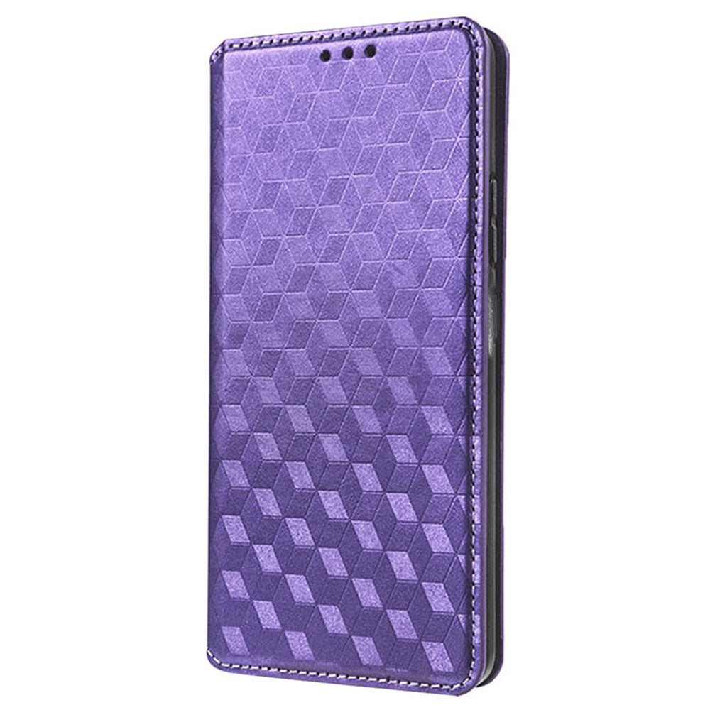 For vivo Y16 4G / Y02s 4G / Y35 5G / Y35m 5G / Y53t 5G / Y56 5G / iQOO Z7i / T2x (India) 5G Stand Wallet Phone Case, Full Coverage Imprinted Rhombus Pattern PU Leather Magnetic Auto-absorbed Folio Flip Cover - Purple