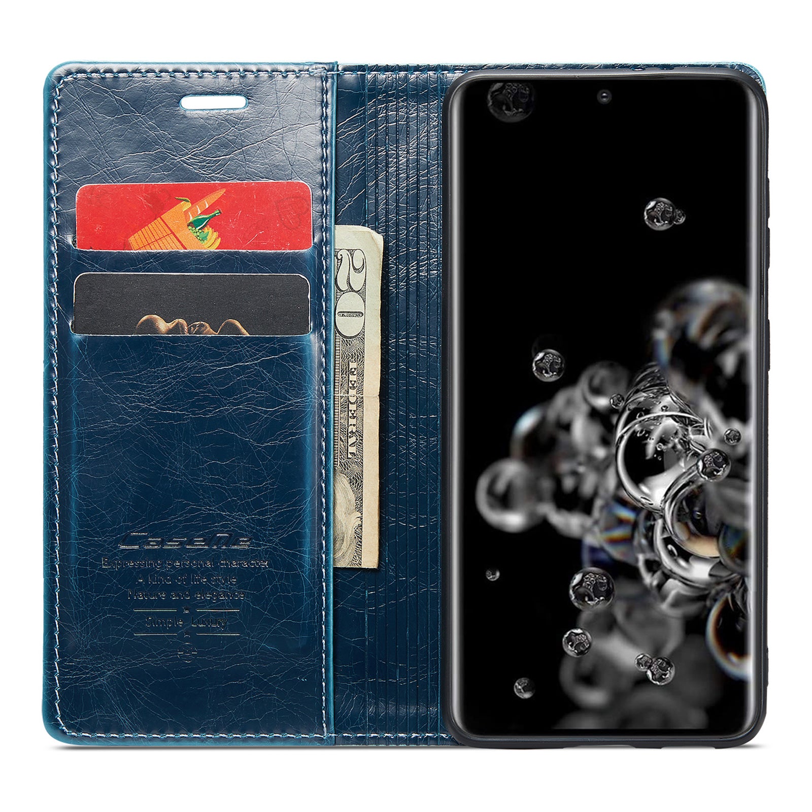 CASEME 003 Series For Samsung Galaxy S20 Ultra PU Leather Wallet Stand Case Waxy Texture Auto Closing Magnetic Phone Cover - Blue