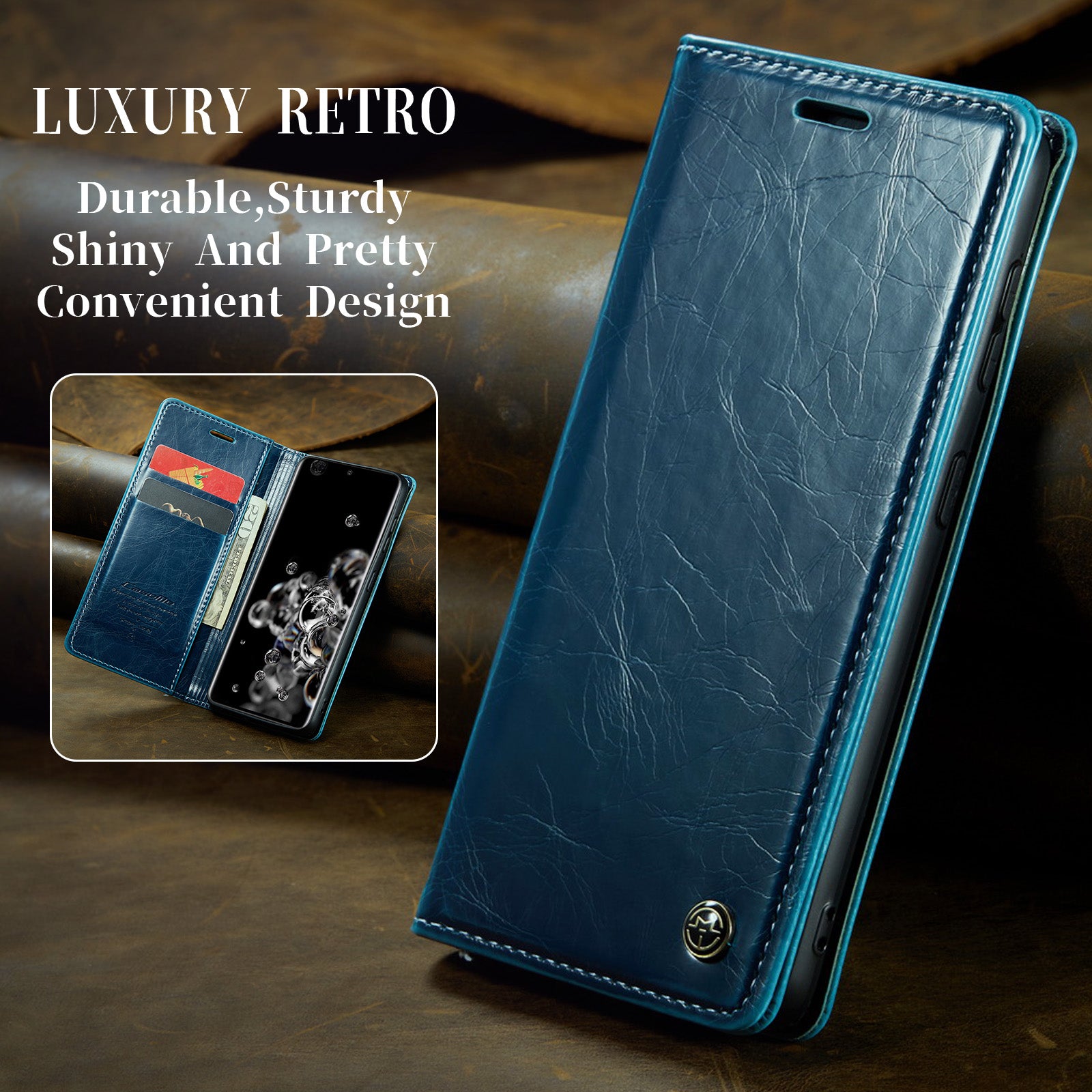 CASEME 003 Series For Samsung Galaxy S20 Ultra PU Leather Wallet Stand Case Waxy Texture Auto Closing Magnetic Phone Cover - Blue