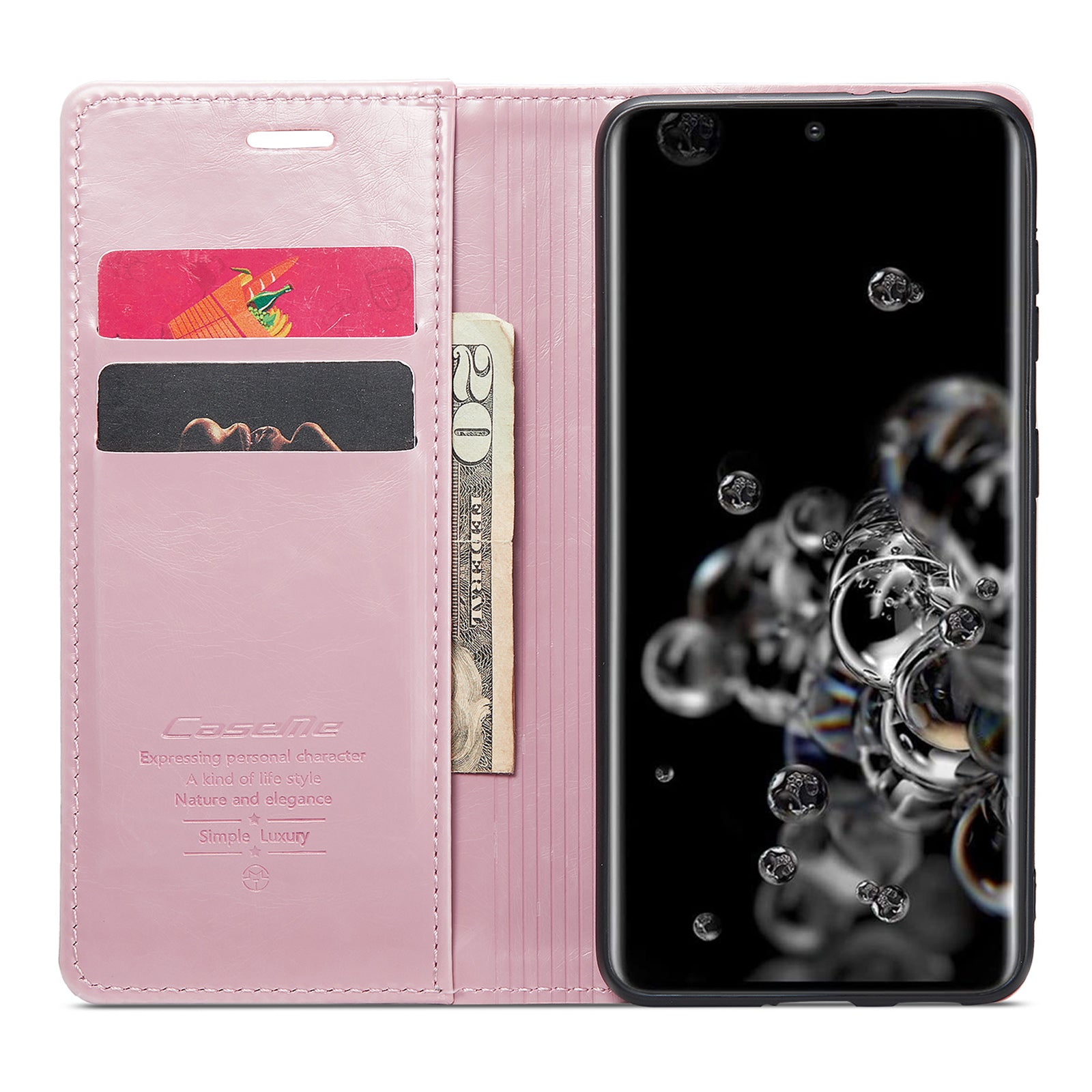 CASEME 003 Series For Samsung Galaxy S20 Ultra PU Leather Wallet Stand Case Waxy Texture Auto Closing Magnetic Phone Cover - Pink