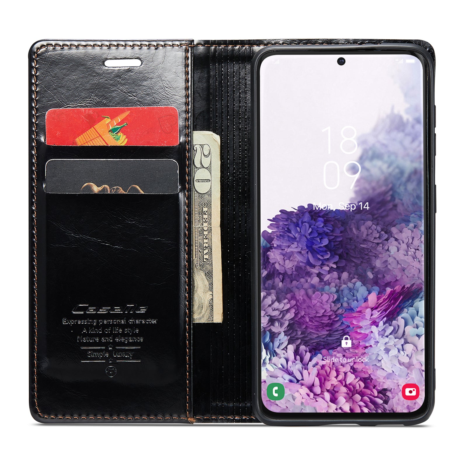 CASEME 003 Series For Samsung Galaxy S20 4G / 5G Waxy Texture Magnetic Auto-absorbed PU Leather Case Wallet Stand Phone Cover - Black