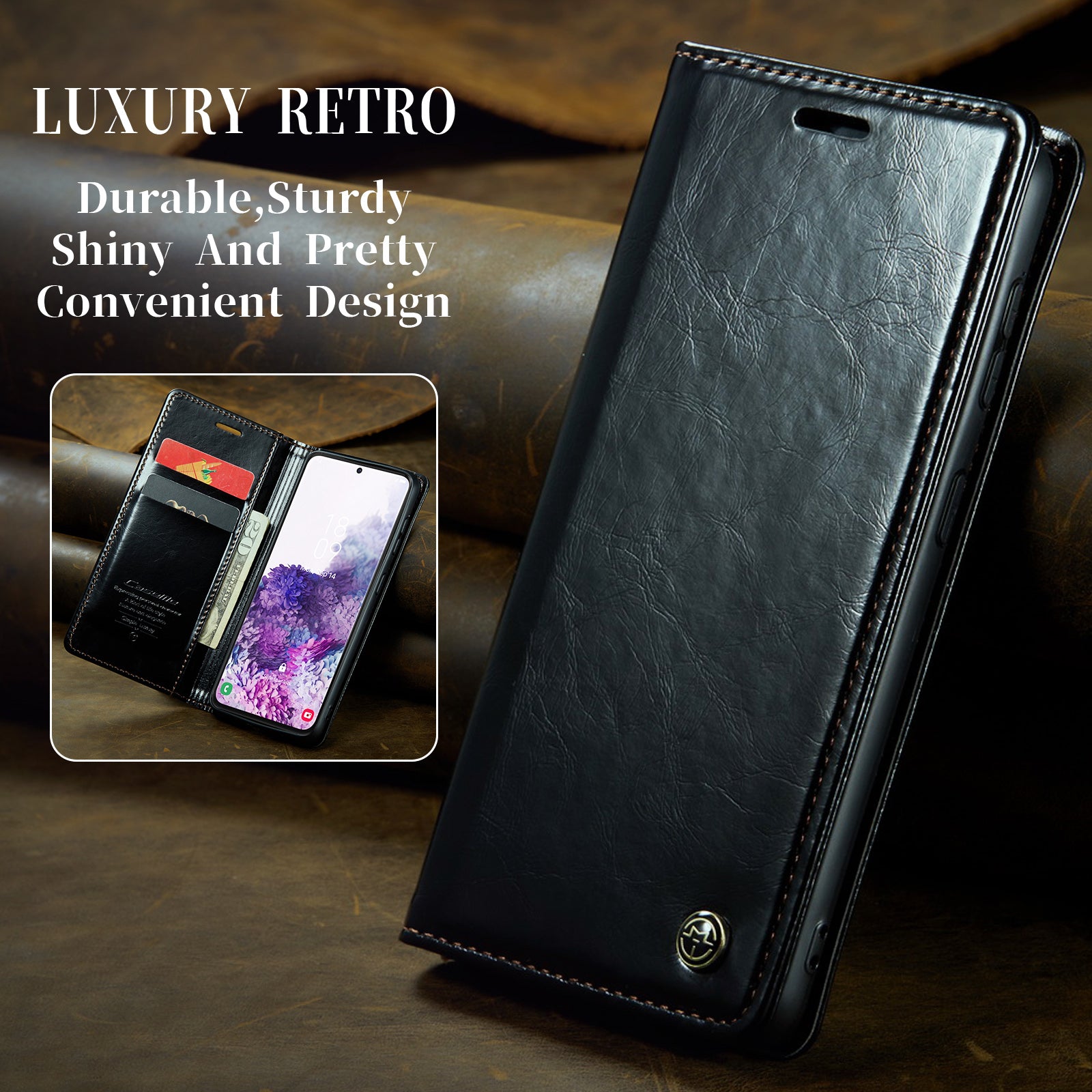 CASEME 003 Series For Samsung Galaxy S20 4G / 5G Waxy Texture Magnetic Auto-absorbed PU Leather Case Wallet Stand Phone Cover - Black