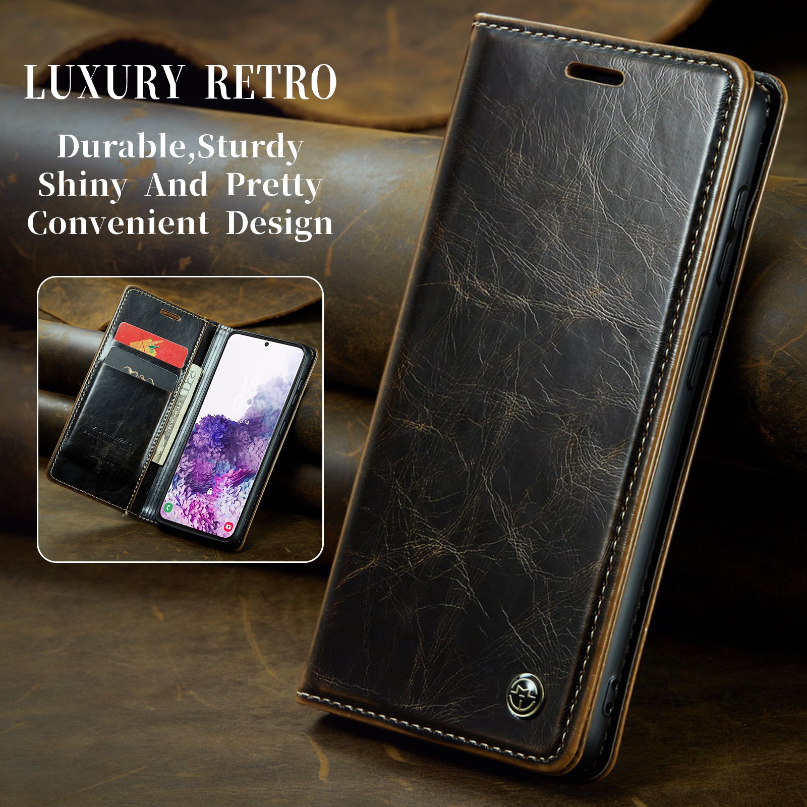 CASEME 003 Series For Samsung Galaxy S20 4G / 5G Waxy Texture Magnetic Auto-absorbed PU Leather Case Wallet Stand Phone Cover - Coffee