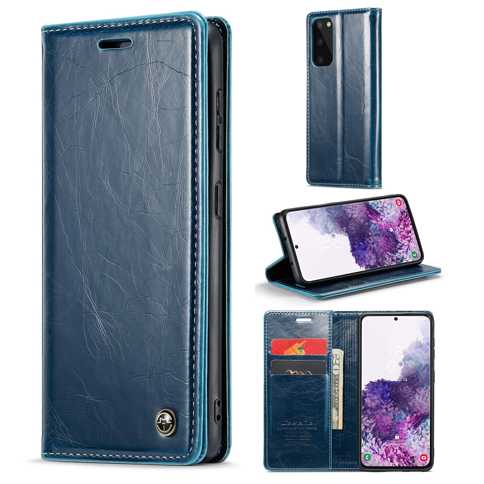 CASEME 003 Series For Samsung Galaxy S20 4G / 5G Waxy Texture Magnetic Auto-absorbed PU Leather Case Wallet Stand Phone Cover - Blue