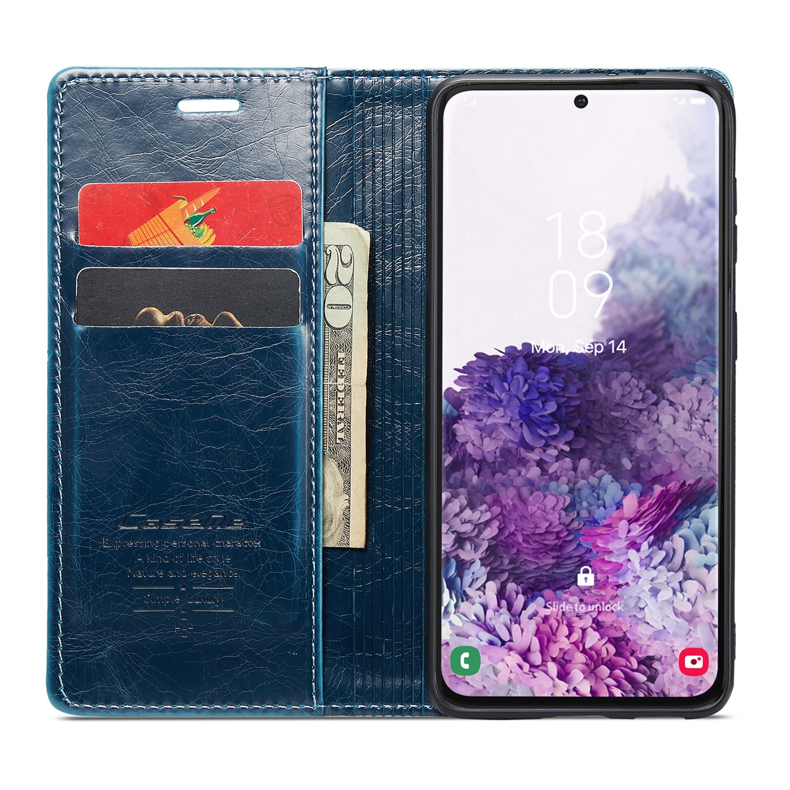 CASEME 003 Series For Samsung Galaxy S20 4G / 5G Waxy Texture Magnetic Auto-absorbed PU Leather Case Wallet Stand Phone Cover - Blue