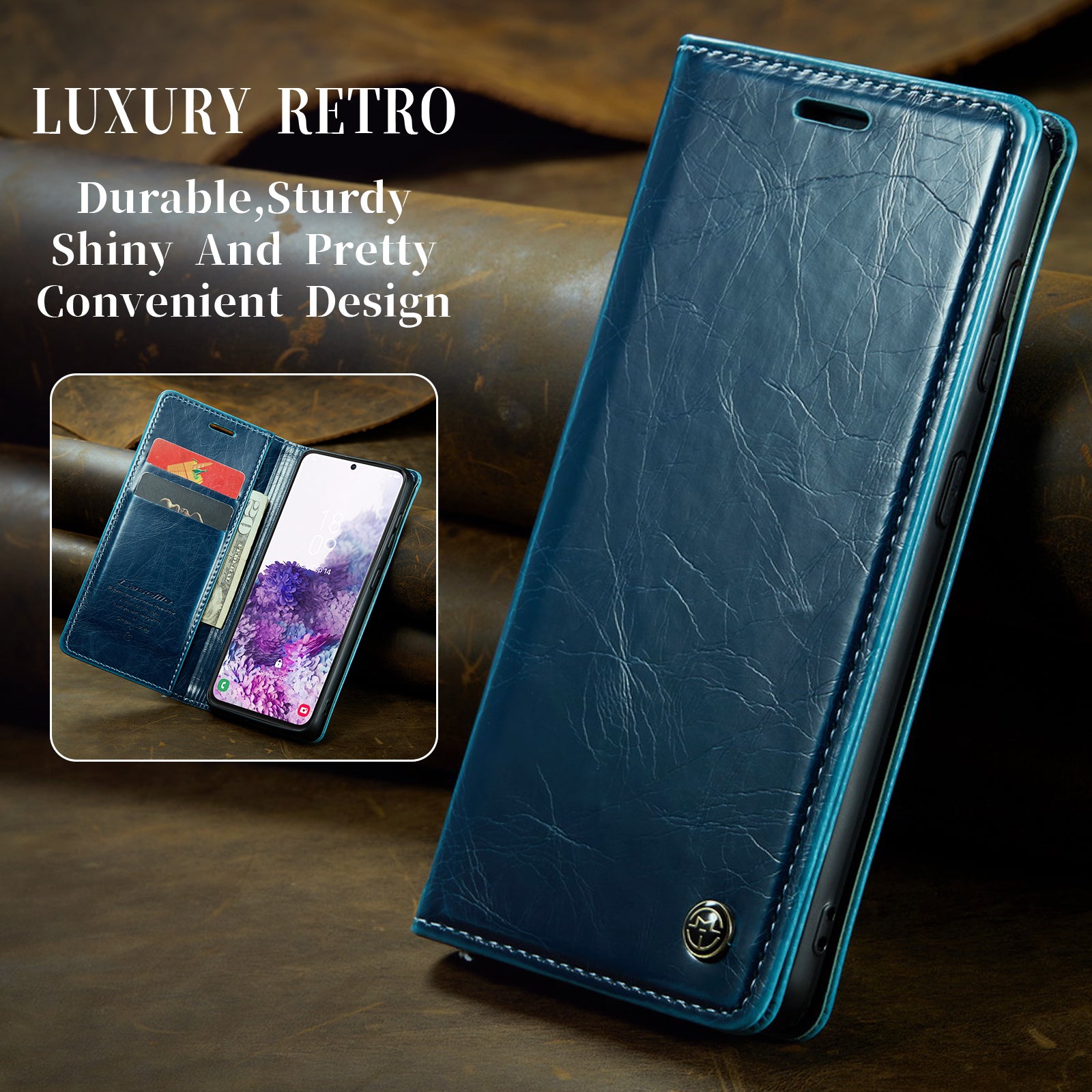 CASEME 003 Series For Samsung Galaxy S20 4G / 5G Waxy Texture Magnetic Auto-absorbed PU Leather Case Wallet Stand Phone Cover - Blue