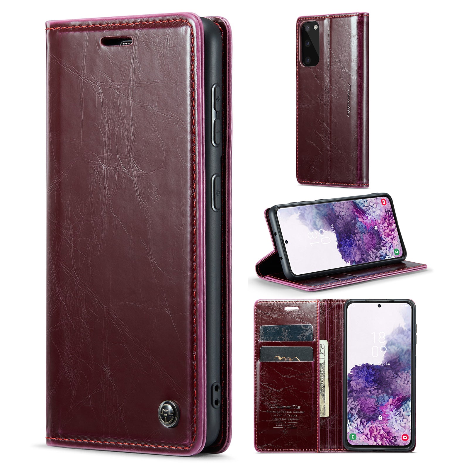 CASEME 003 Series For Samsung Galaxy S20 4G / 5G Waxy Texture Magnetic Auto-absorbed PU Leather Case Wallet Stand Phone Cover - Red