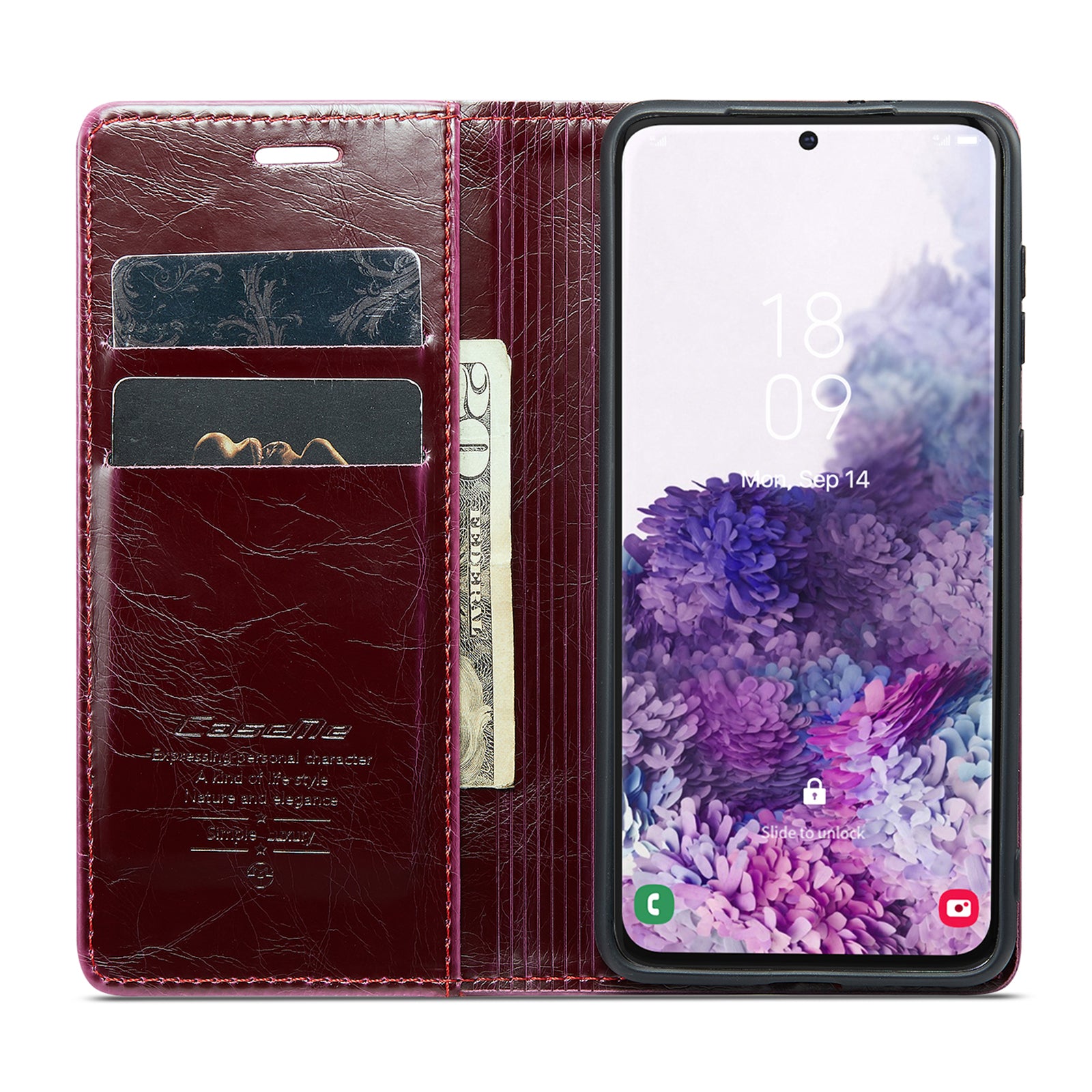 CASEME 003 Series For Samsung Galaxy S20 4G / 5G Waxy Texture Magnetic Auto-absorbed PU Leather Case Wallet Stand Phone Cover - Red