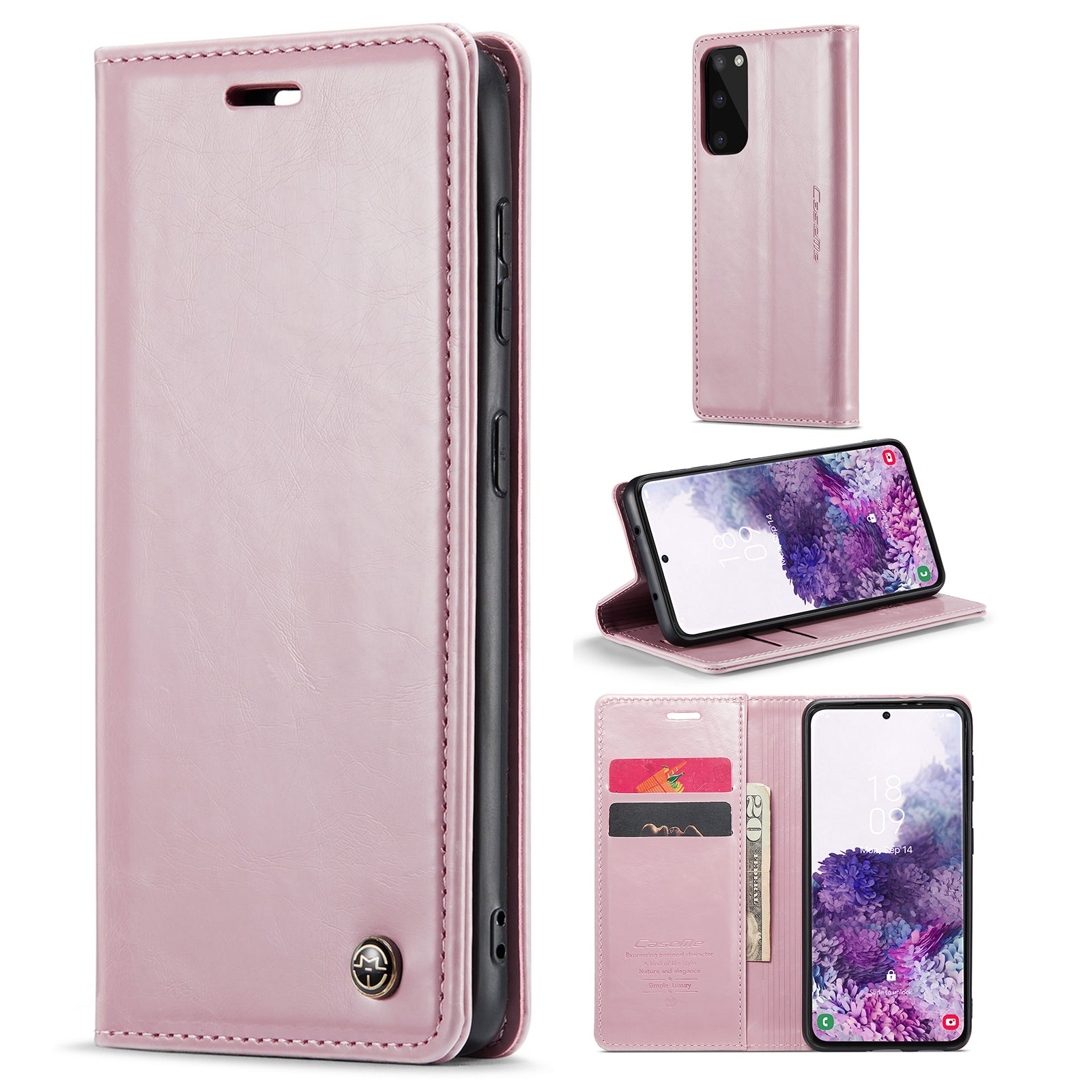 CASEME 003 Series For Samsung Galaxy S20 4G / 5G Waxy Texture Magnetic Auto-absorbed PU Leather Case Wallet Stand Phone Cover - Pink