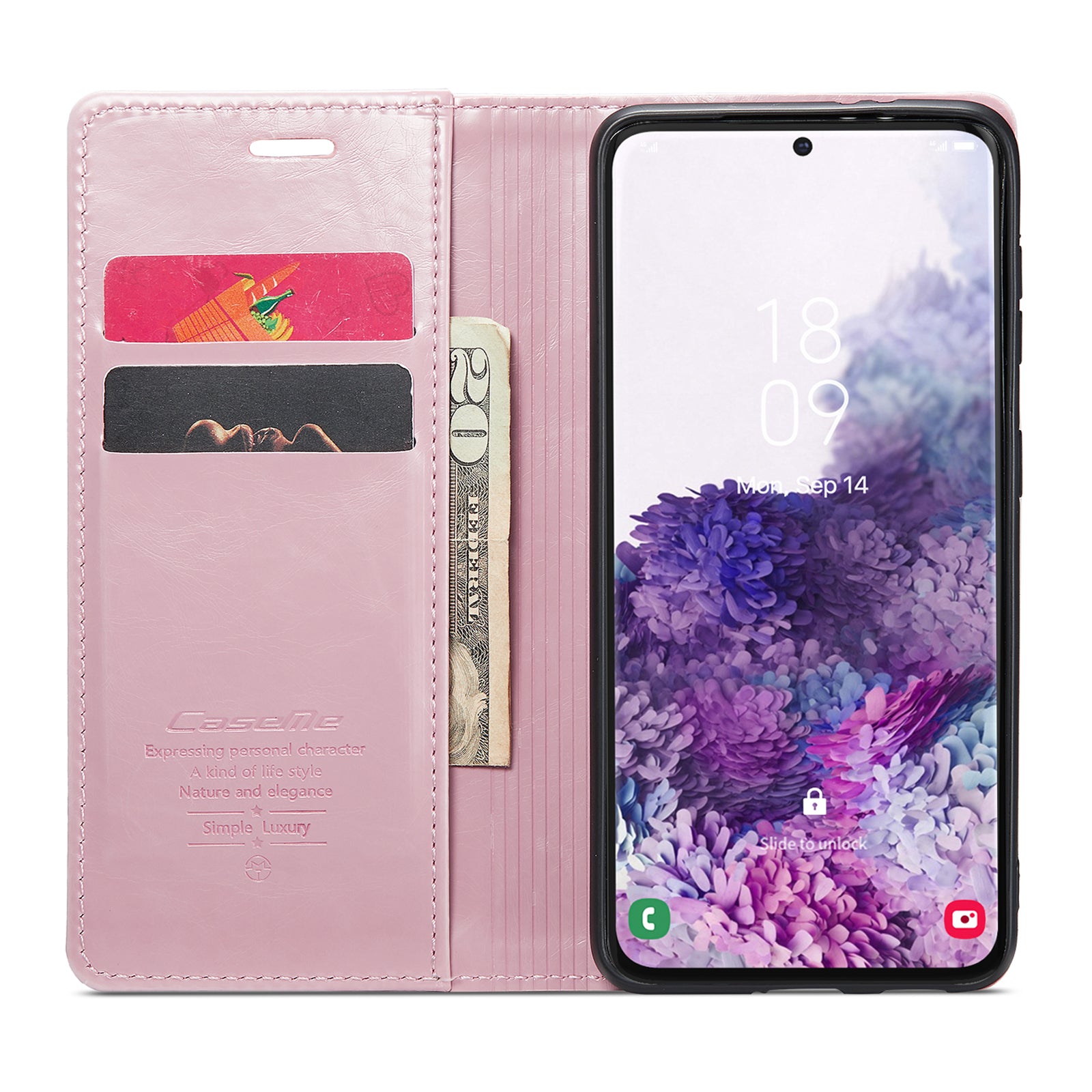 CASEME 003 Series For Samsung Galaxy S20 4G / 5G Waxy Texture Magnetic Auto-absorbed PU Leather Case Wallet Stand Phone Cover - Pink