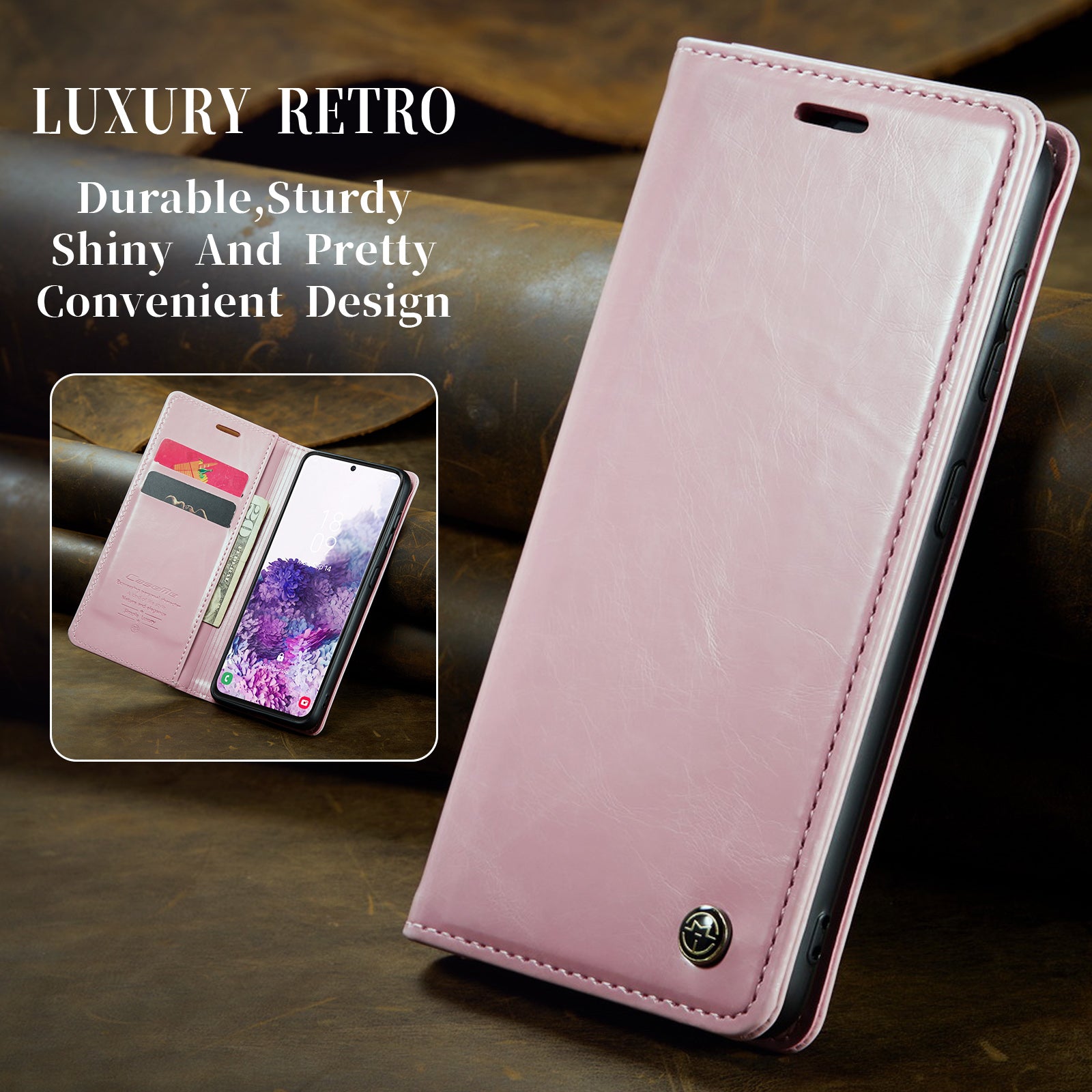 CASEME 003 Series For Samsung Galaxy S20 4G / 5G Waxy Texture Magnetic Auto-absorbed PU Leather Case Wallet Stand Phone Cover - Pink