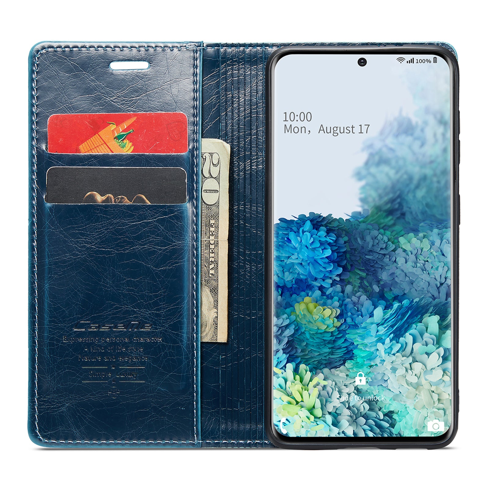 CASEME 003 Series Anti-drop PU Leather Phone Case For Samsung Galaxy S20 Plus 4G / 5G Waxy Texture Magnetic Auto-absorbed Wallet Stand Phone Cover - Blue