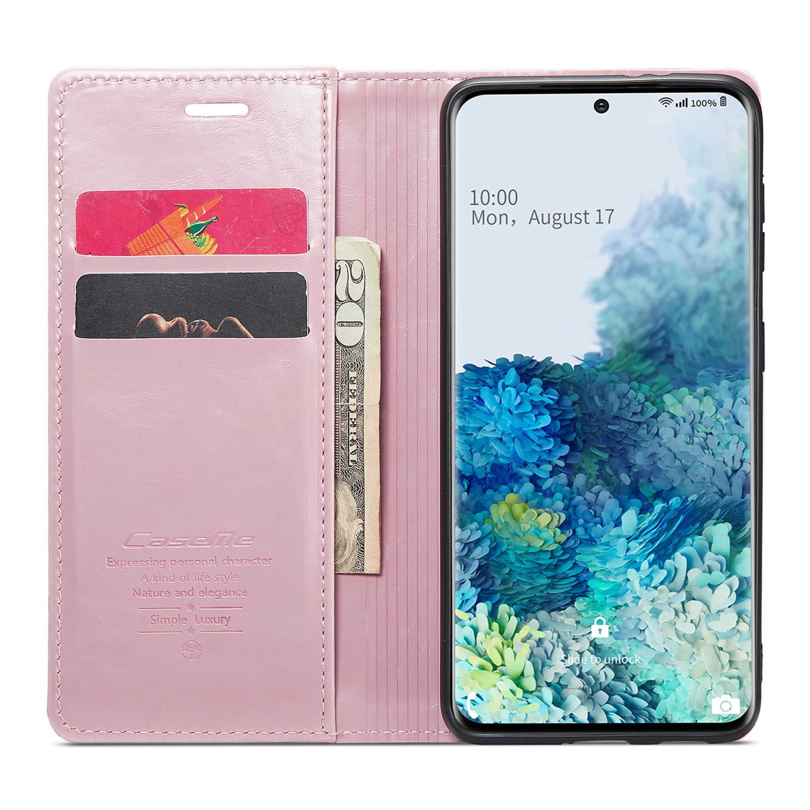 CASEME 003 Series Anti-drop PU Leather Phone Case For Samsung Galaxy S20 Plus 4G / 5G Waxy Texture Magnetic Auto-absorbed Wallet Stand Phone Cover - Pink