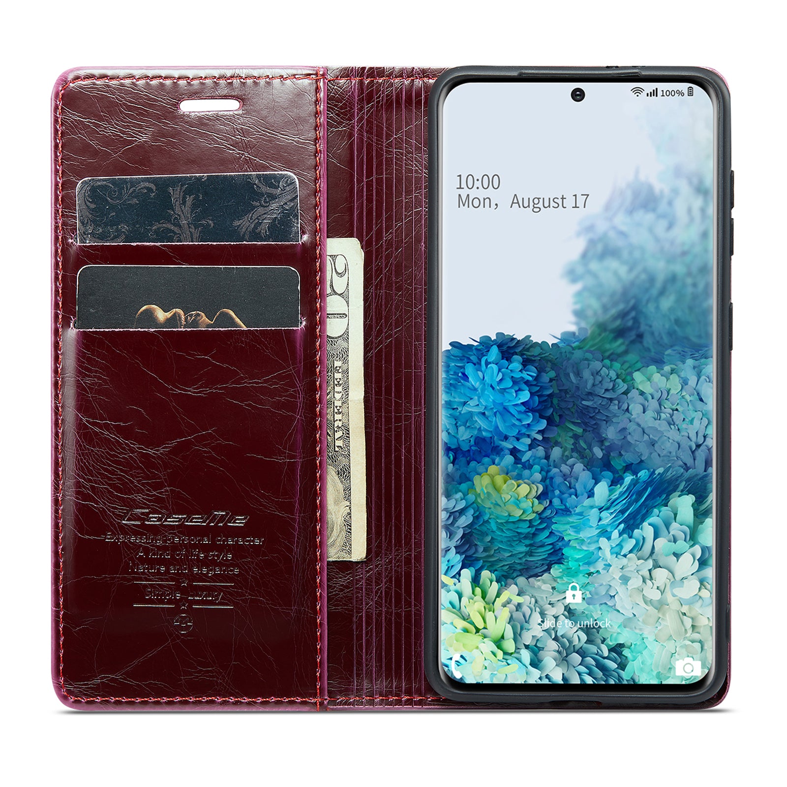 CASEME 003 Series Anti-drop PU Leather Phone Case For Samsung Galaxy S20 Plus 4G / 5G Waxy Texture Magnetic Auto-absorbed Wallet Stand Phone Cover - Red