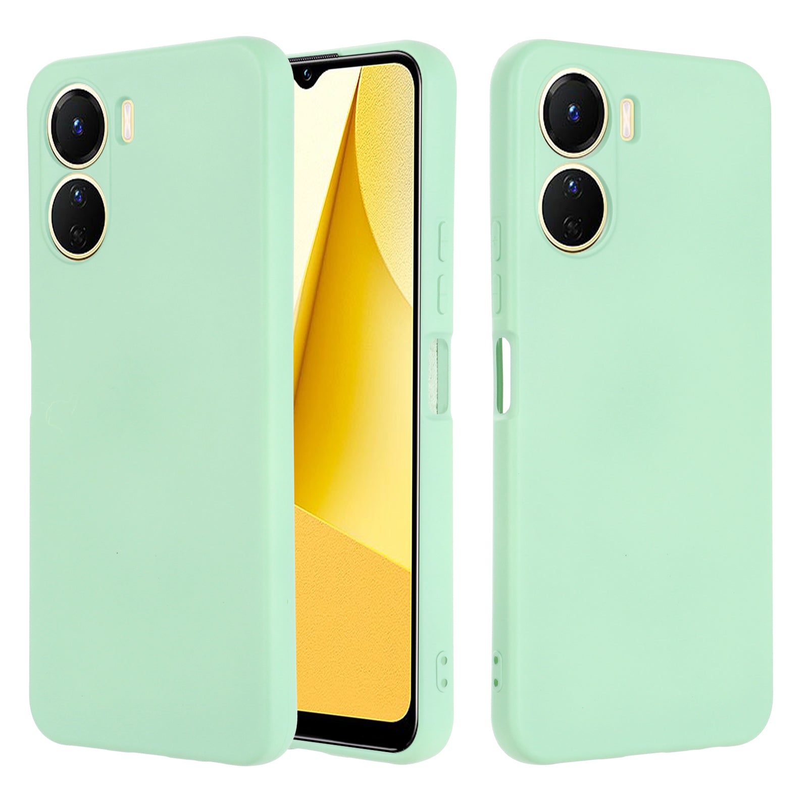 For vivo Y16 4G Phone Case, Liquid Silicone + Soft Lining Protective Back Cover with Strap - Green