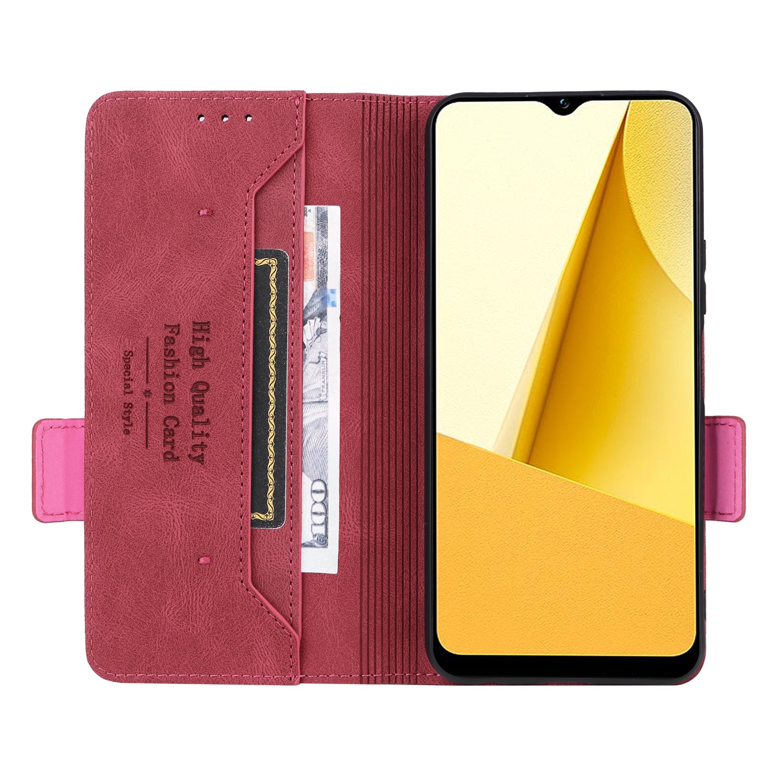 For vivo Y16 4G PU Leather Anti-drop Case Hardware Decor Dual Magnetic Clasp Wallet Stand Phone Cover - Rose