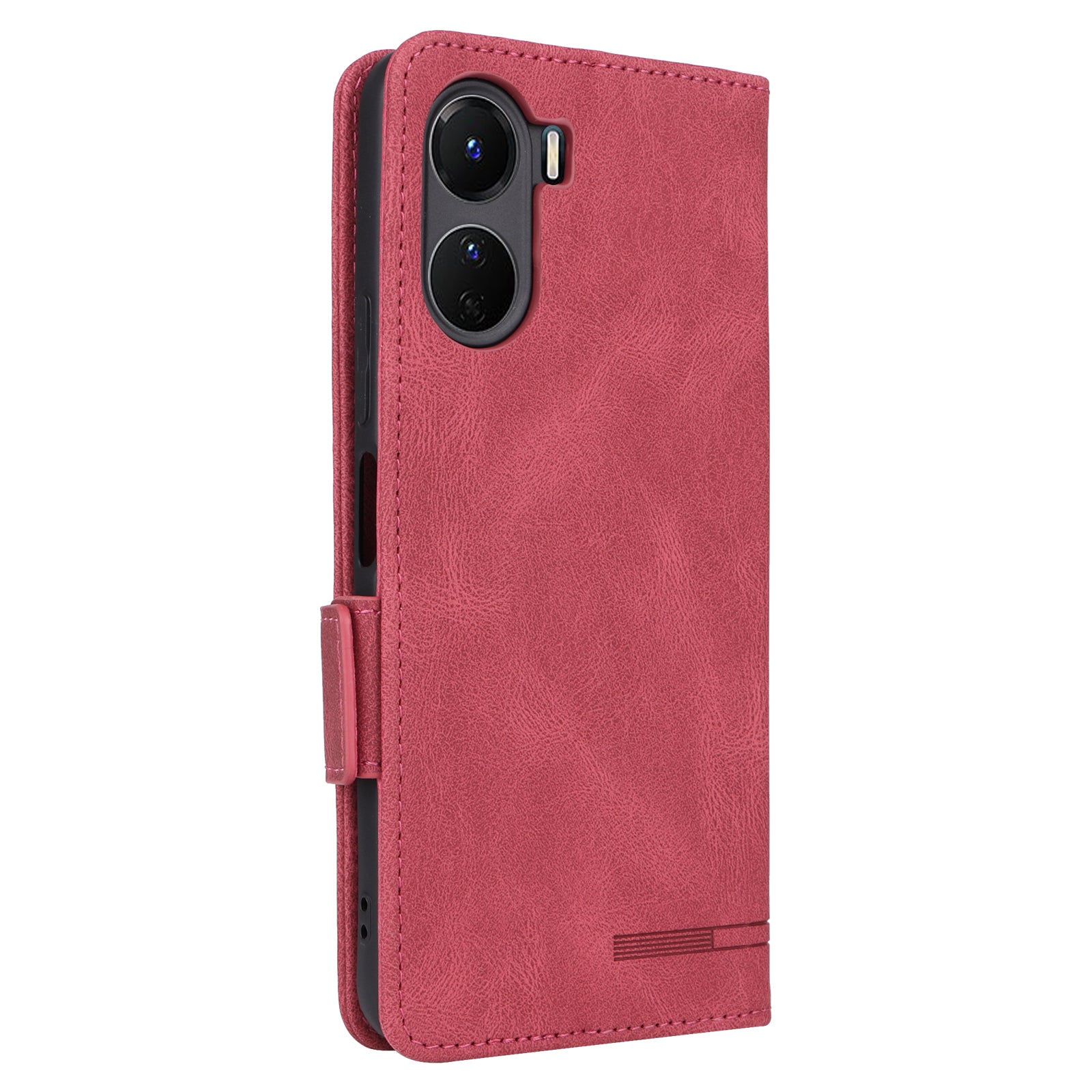 For vivo Y16 4G PU Leather Anti-drop Case Hardware Decor Dual Magnetic Clasp Wallet Stand Phone Cover - Rose