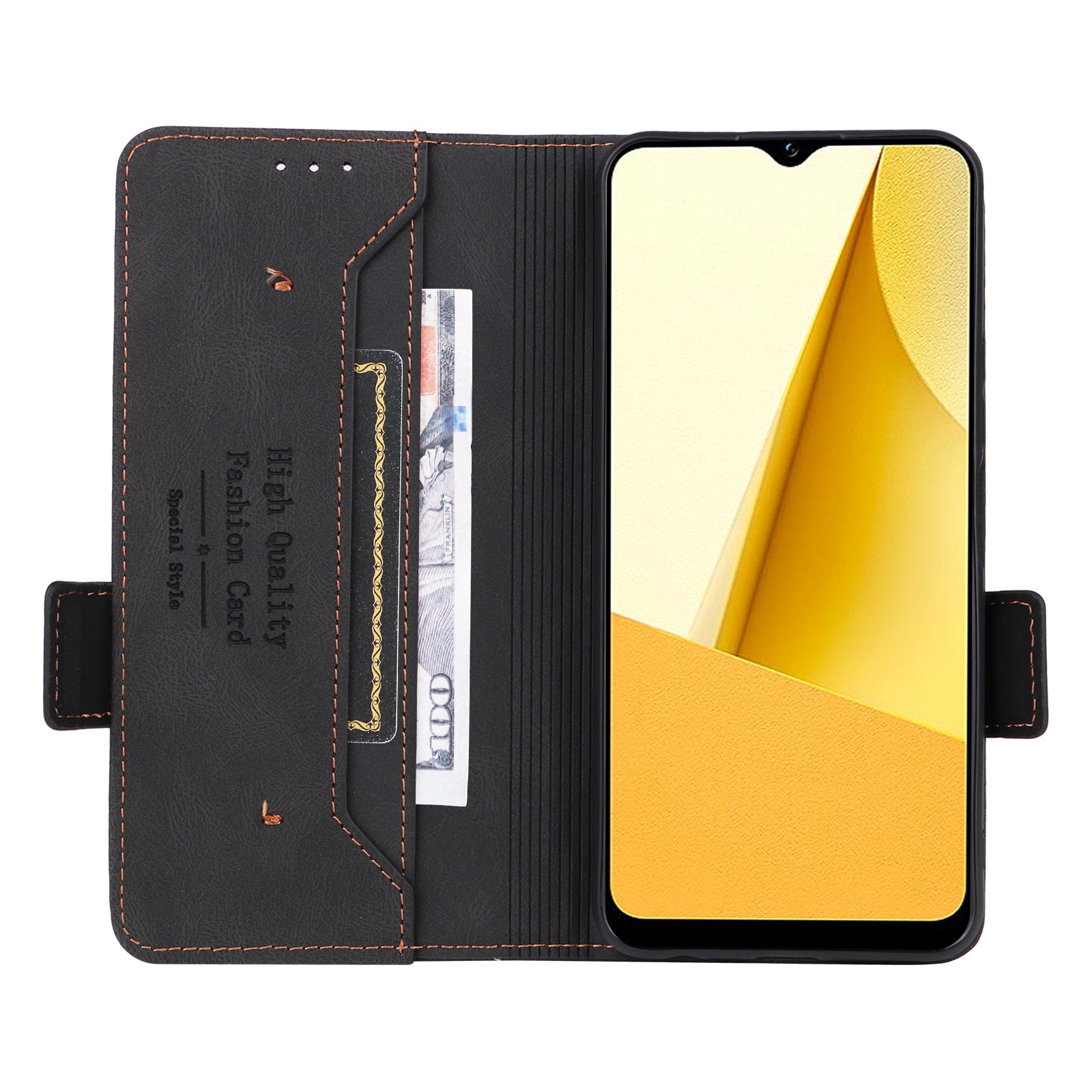 For vivo Y16 4G PU Leather Anti-drop Case Hardware Decor Dual Magnetic Clasp Wallet Stand Phone Cover - Black