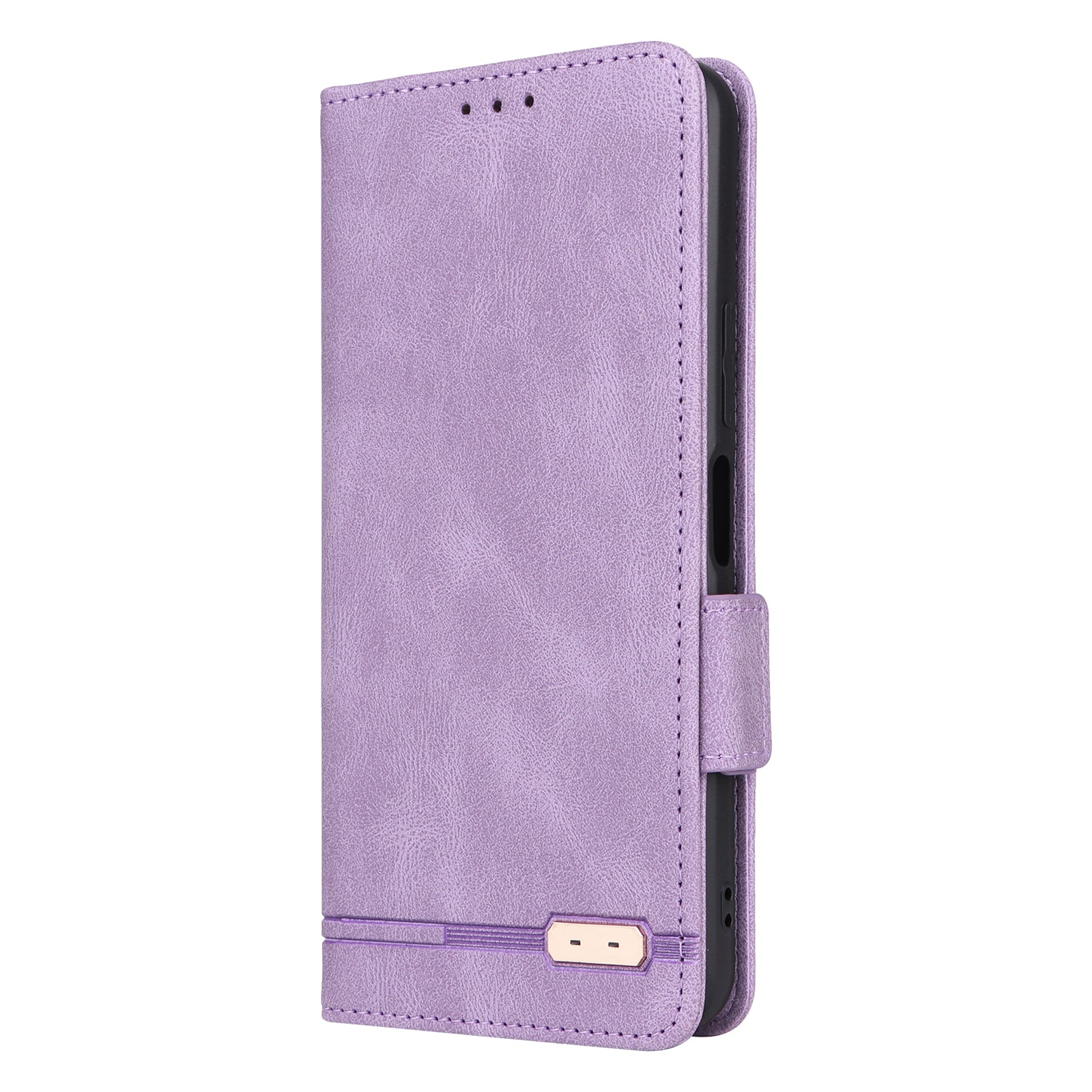 For vivo Y16 4G PU Leather Anti-drop Case Hardware Decor Dual Magnetic Clasp Wallet Stand Phone Cover - Purple