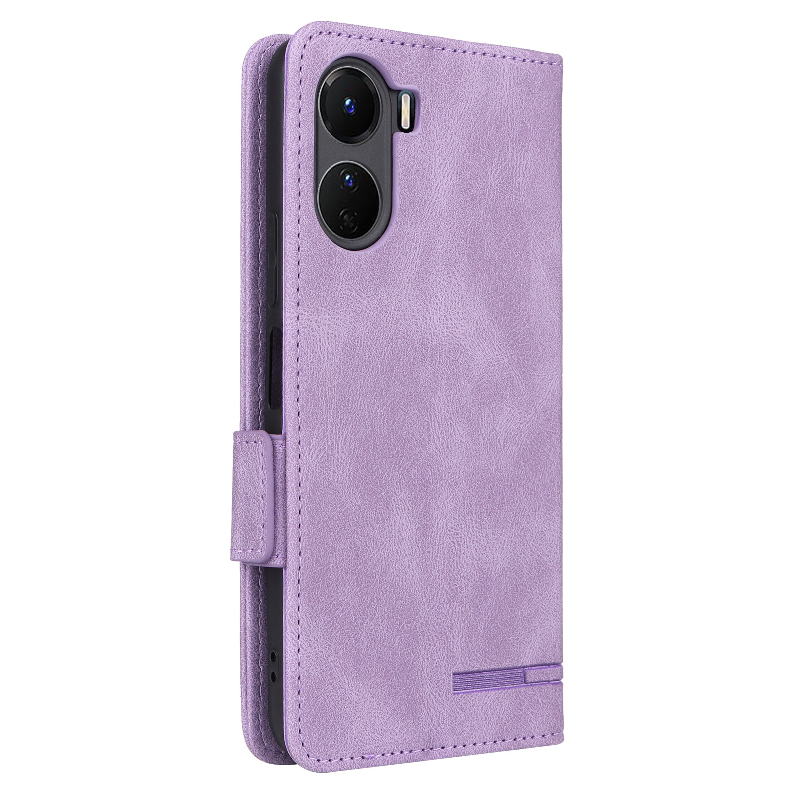 For vivo Y16 4G PU Leather Anti-drop Case Hardware Decor Dual Magnetic Clasp Wallet Stand Phone Cover - Purple