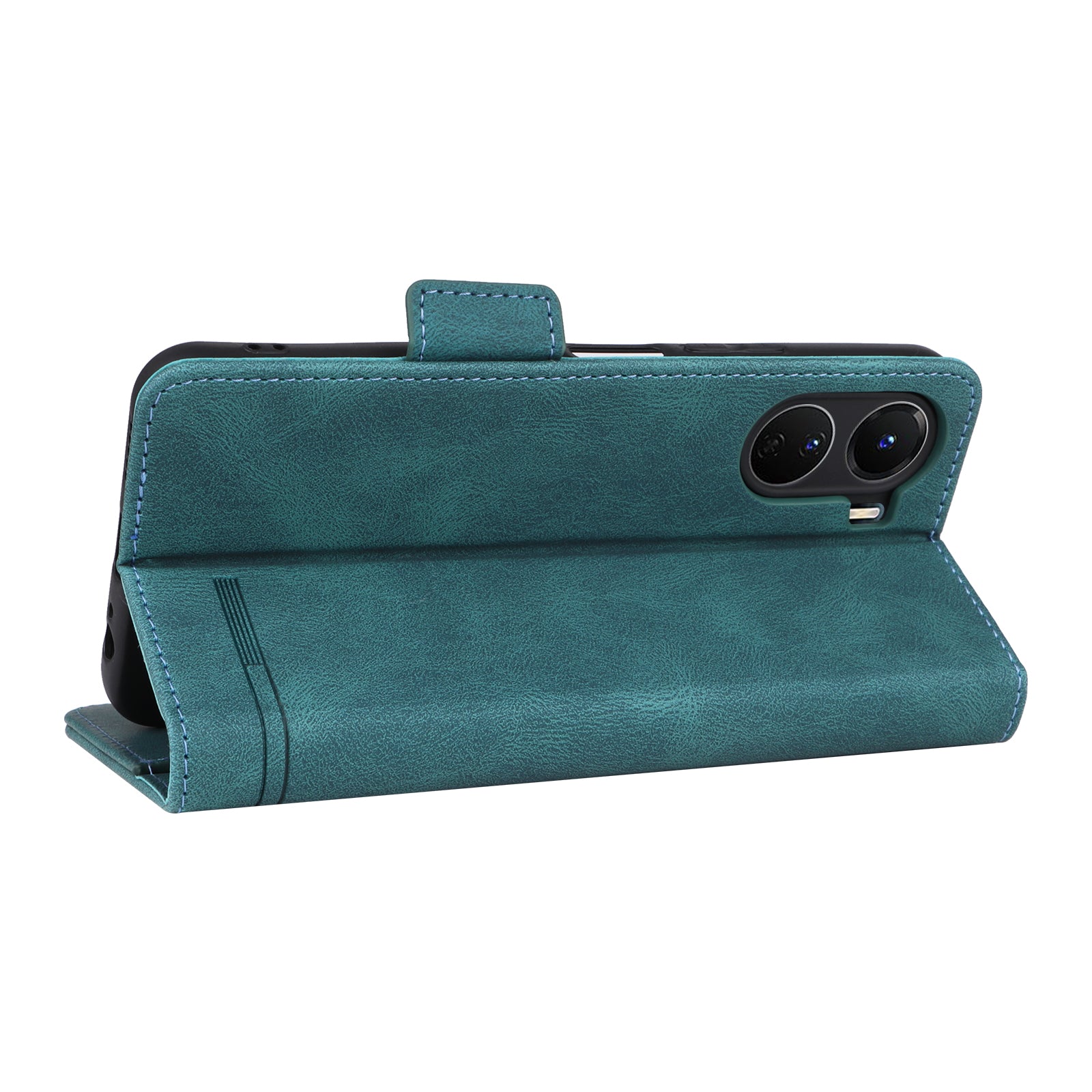 For vivo Y16 4G PU Leather Anti-drop Case Hardware Decor Dual Magnetic Clasp Wallet Stand Phone Cover - Blue