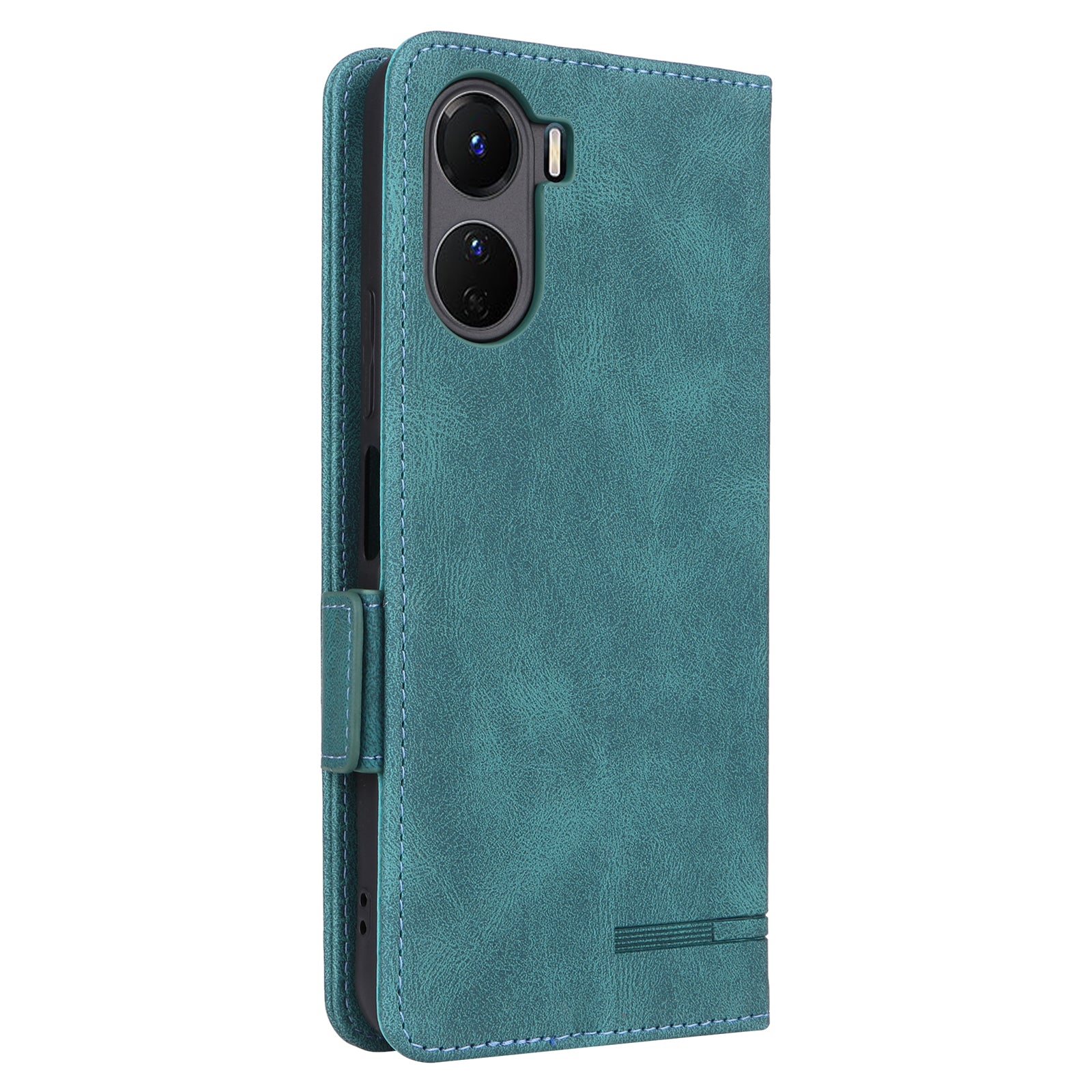 For vivo Y16 4G PU Leather Anti-drop Case Hardware Decor Dual Magnetic Clasp Wallet Stand Phone Cover - Blue