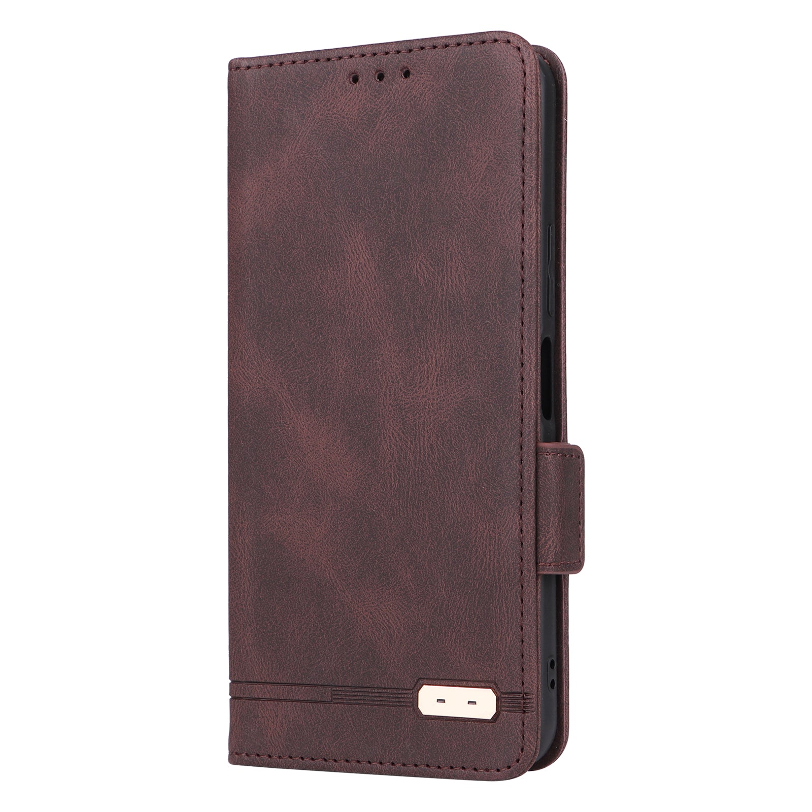 For vivo Y16 4G PU Leather Anti-drop Case Hardware Decor Dual Magnetic Clasp Wallet Stand Phone Cover - Coffee