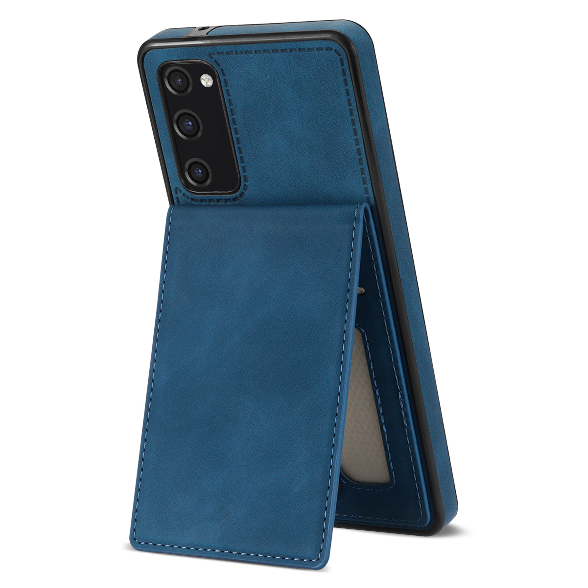 Back Cover for Samsung Galaxy S20 FE 4G / 5G / FE 2022 / S20 Lite, Solid Color Kickstand Phone Case RFID Blocking Multiple Card Slots Vertical Flip PU Leather Coated TPU Shell - Blue