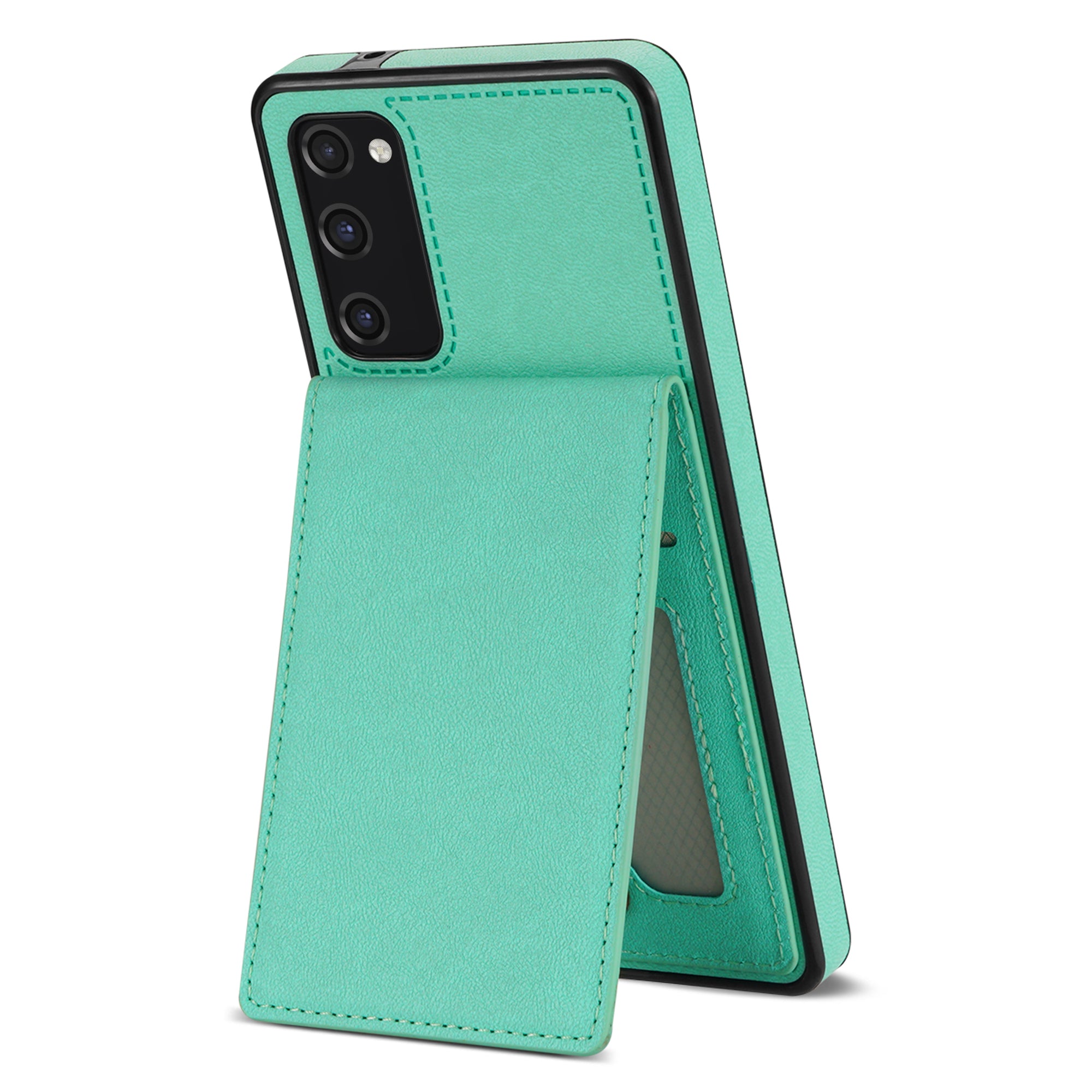 Back Cover for Samsung Galaxy S20 FE 4G / 5G / FE 2022 / S20 Lite, Solid Color Kickstand Phone Case RFID Blocking Multiple Card Slots Vertical Flip PU Leather Coated TPU Shell - Fluorescent Green