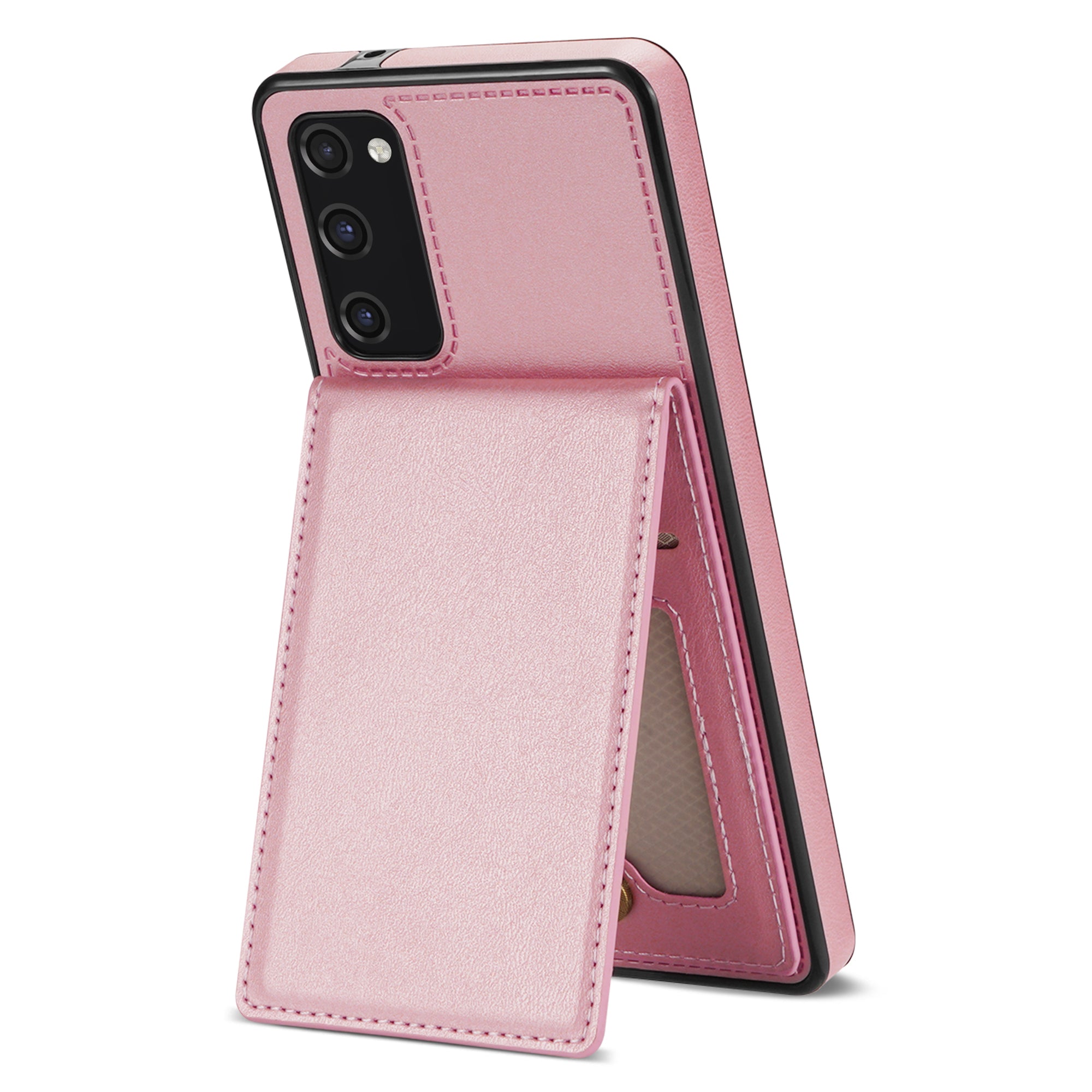 Back Cover for Samsung Galaxy S20 FE 4G / 5G / FE 2022 / S20 Lite, Solid Color Kickstand Phone Case RFID Blocking Multiple Card Slots Vertical Flip PU Leather Coated TPU Shell - Rose Gold