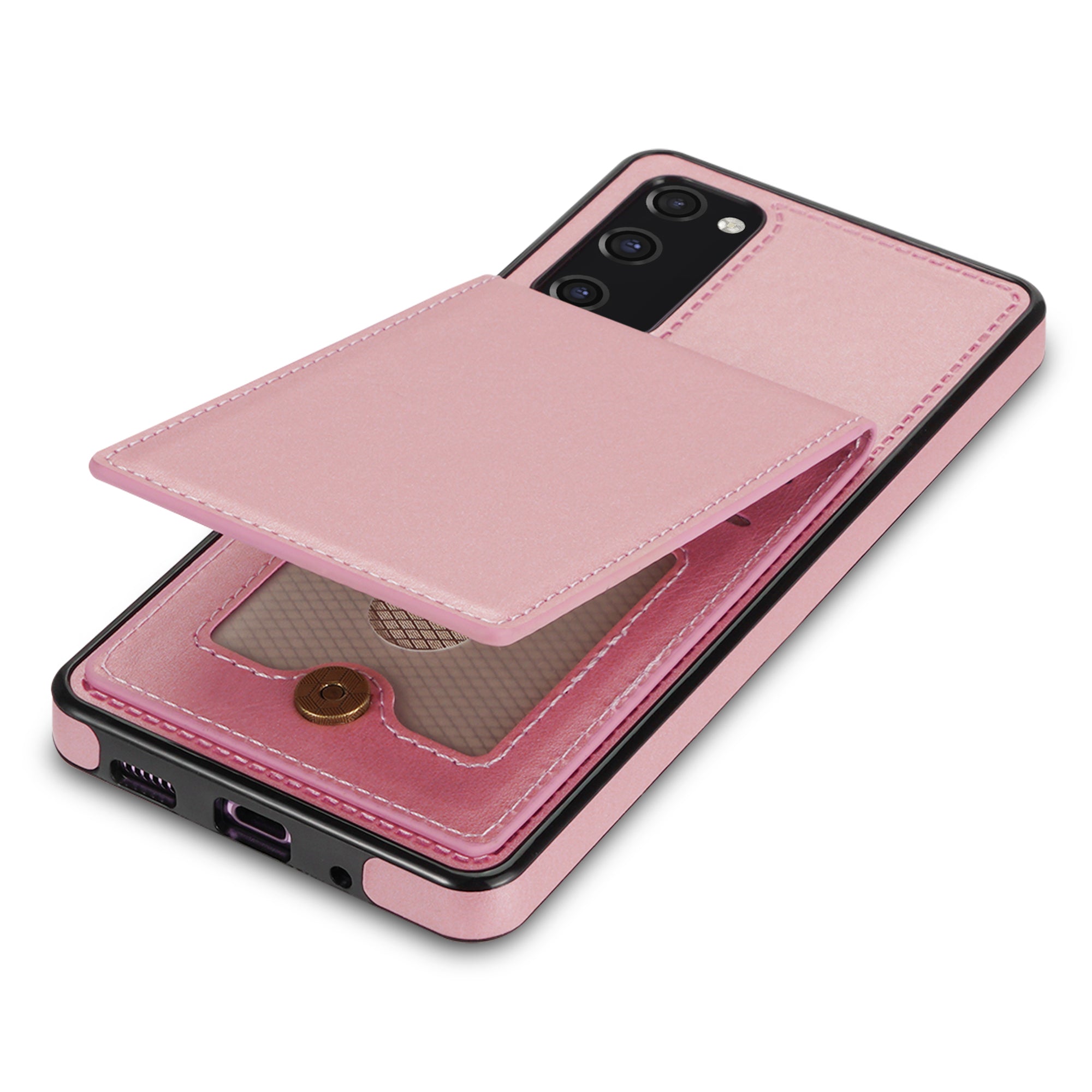 Back Cover for Samsung Galaxy S20 FE 4G / 5G / FE 2022 / S20 Lite, Solid Color Kickstand Phone Case RFID Blocking Multiple Card Slots Vertical Flip PU Leather Coated TPU Shell - Rose Gold