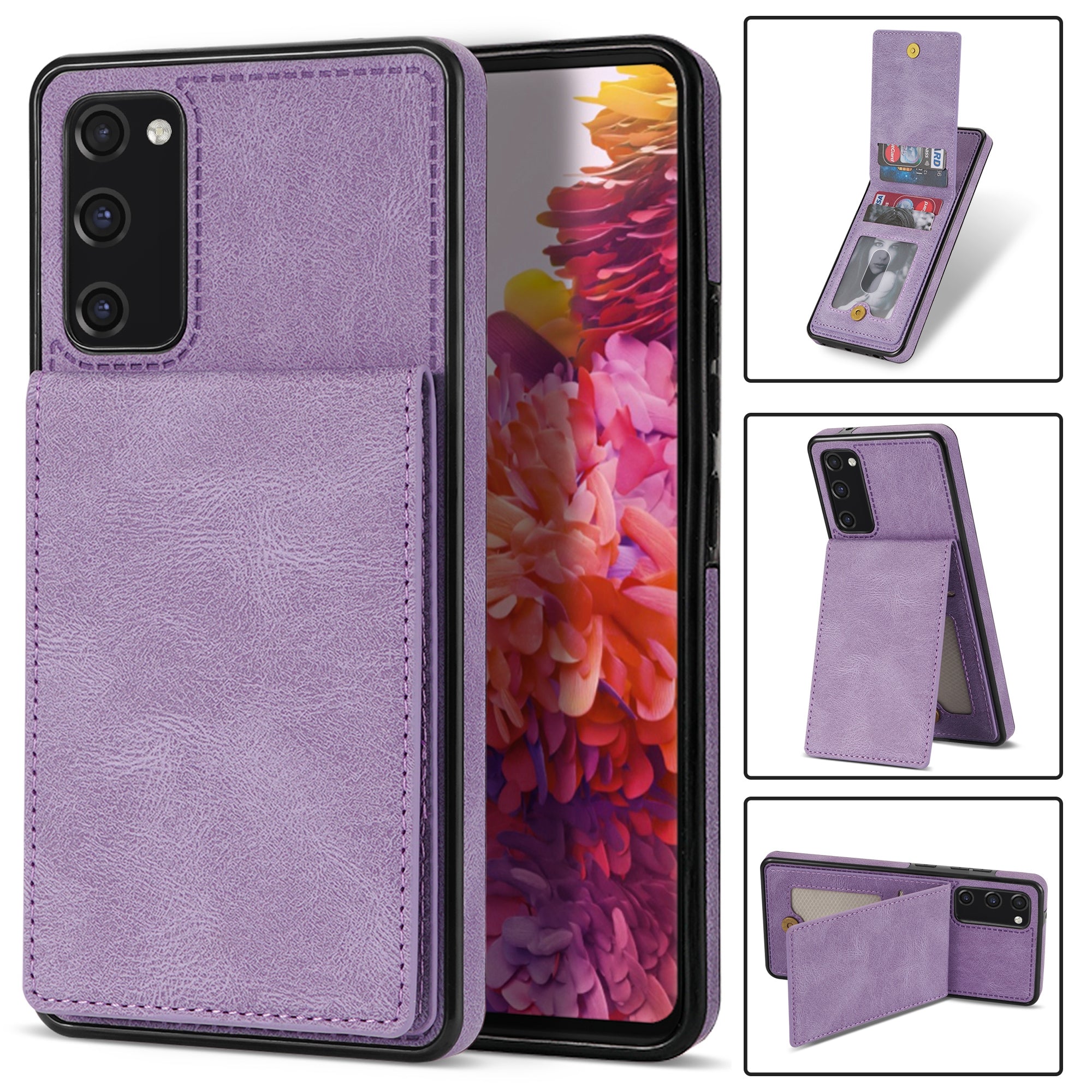 Back Cover for Samsung Galaxy S20 FE 4G / 5G / FE 2022 / S20 Lite, Solid Color Kickstand Phone Case RFID Blocking Multiple Card Slots Vertical Flip PU Leather Coated TPU Shell - Purple