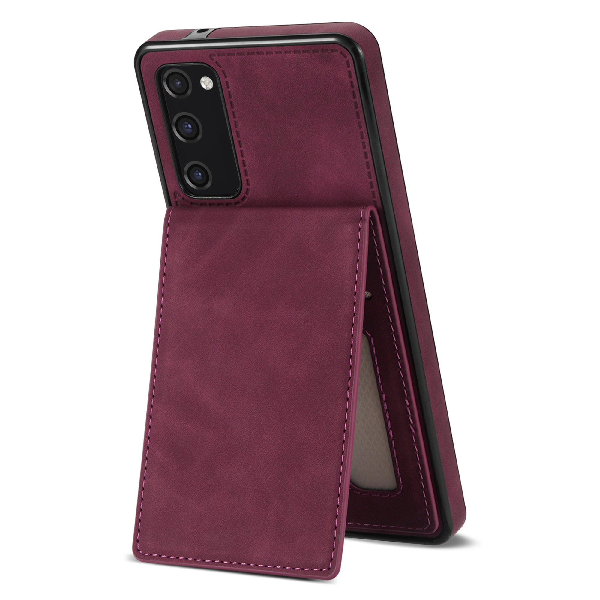 Back Cover for Samsung Galaxy S20 FE 4G / 5G / FE 2022 / S20 Lite, Solid Color Kickstand Phone Case RFID Blocking Multiple Card Slots Vertical Flip PU Leather Coated TPU Shell - Wine Red