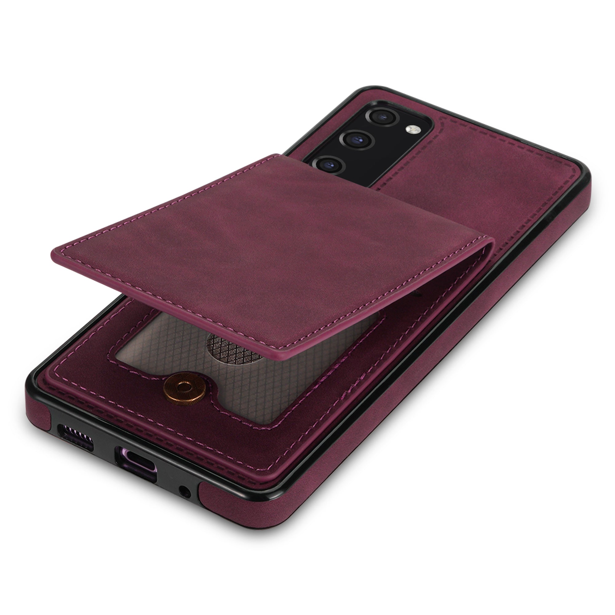 Back Cover for Samsung Galaxy S20 FE 4G / 5G / FE 2022 / S20 Lite, Solid Color Kickstand Phone Case RFID Blocking Multiple Card Slots Vertical Flip PU Leather Coated TPU Shell - Wine Red