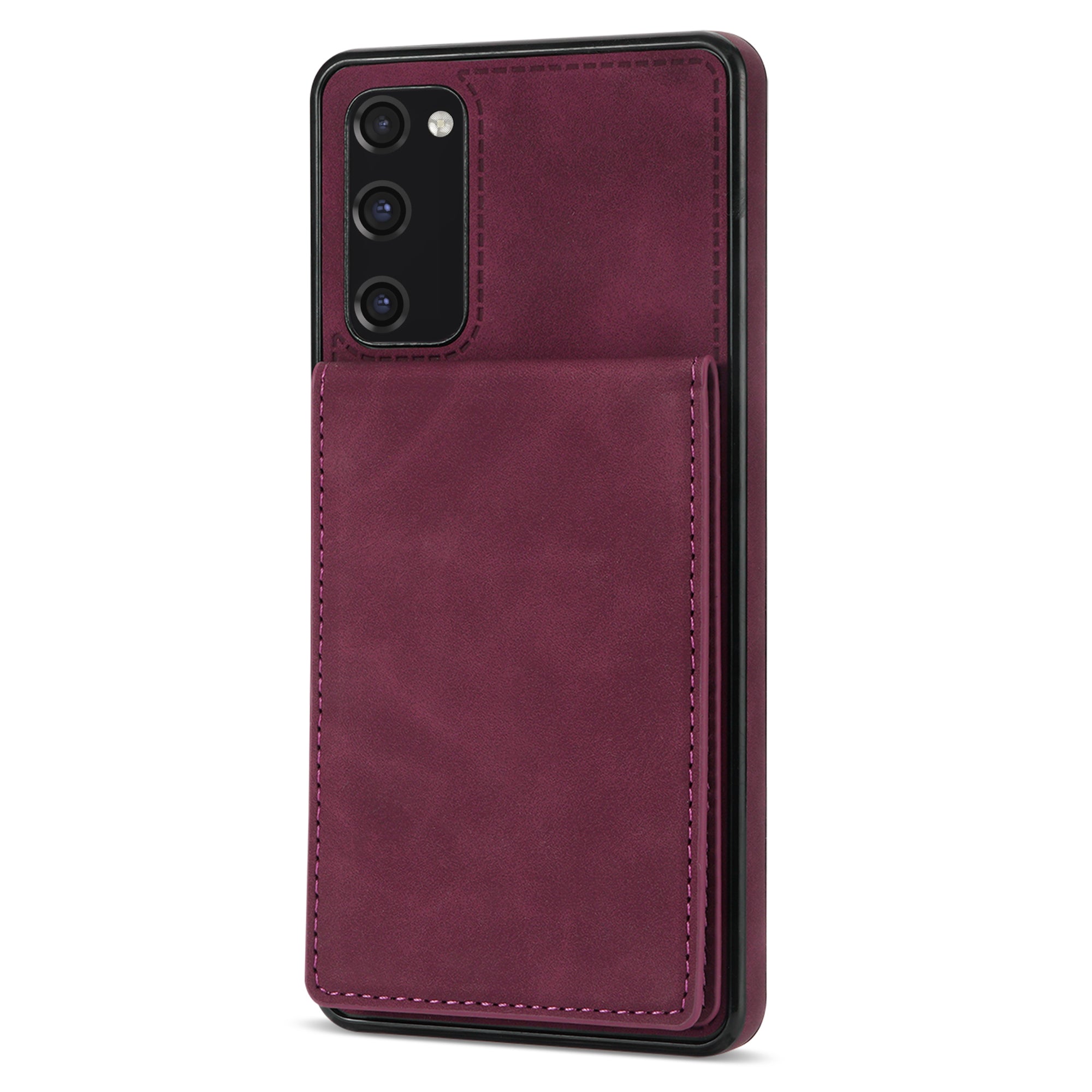 Back Cover for Samsung Galaxy S20 FE 4G / 5G / FE 2022 / S20 Lite, Solid Color Kickstand Phone Case RFID Blocking Multiple Card Slots Vertical Flip PU Leather Coated TPU Shell - Wine Red