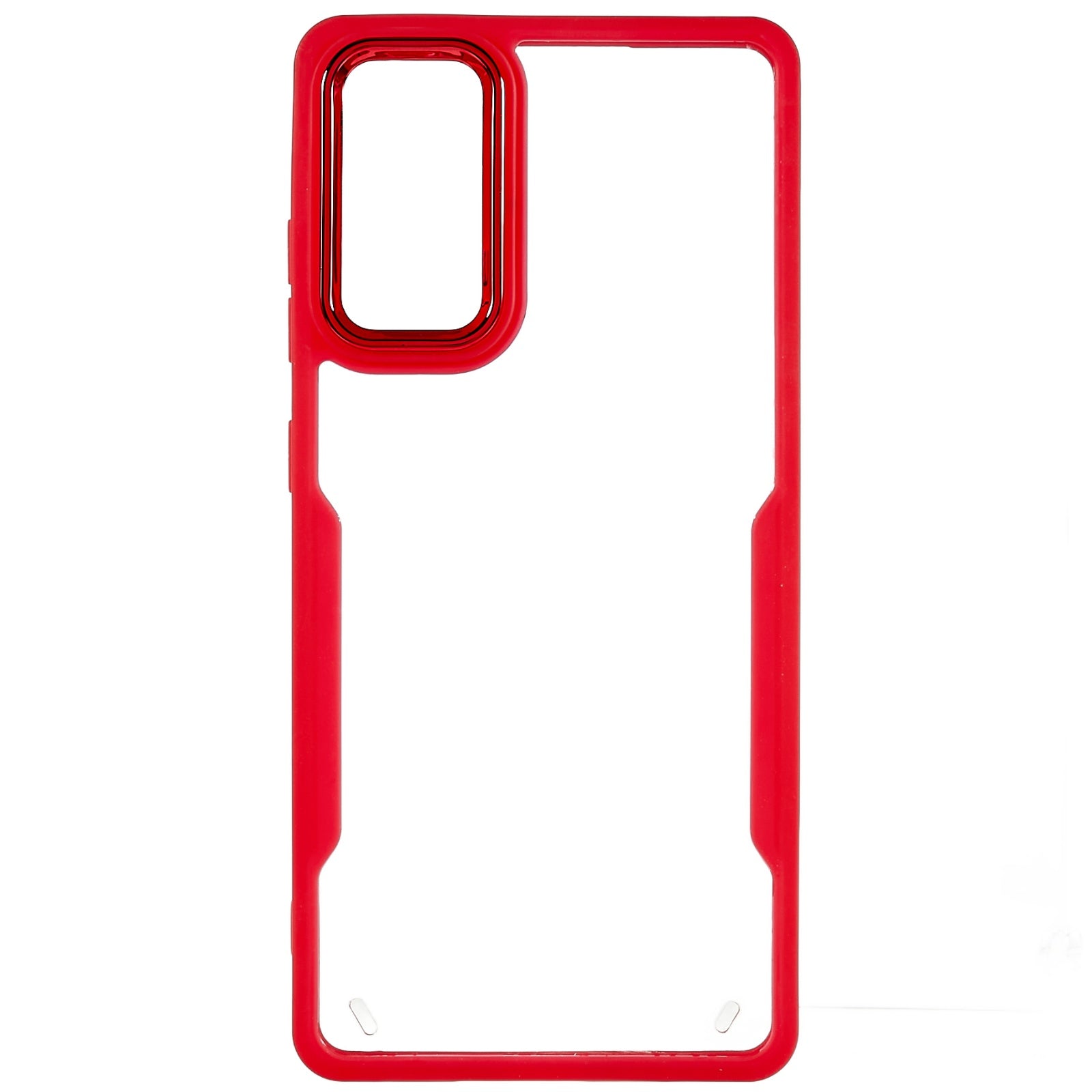 For Samsung Galaxy S20 FE 4G / FE 5G / S20 Lite / S20 FE 2022 Clear Case Soft TPU Hard Acrylic Drop Protective Phone Cover with Electroplating Lens Frame - Red