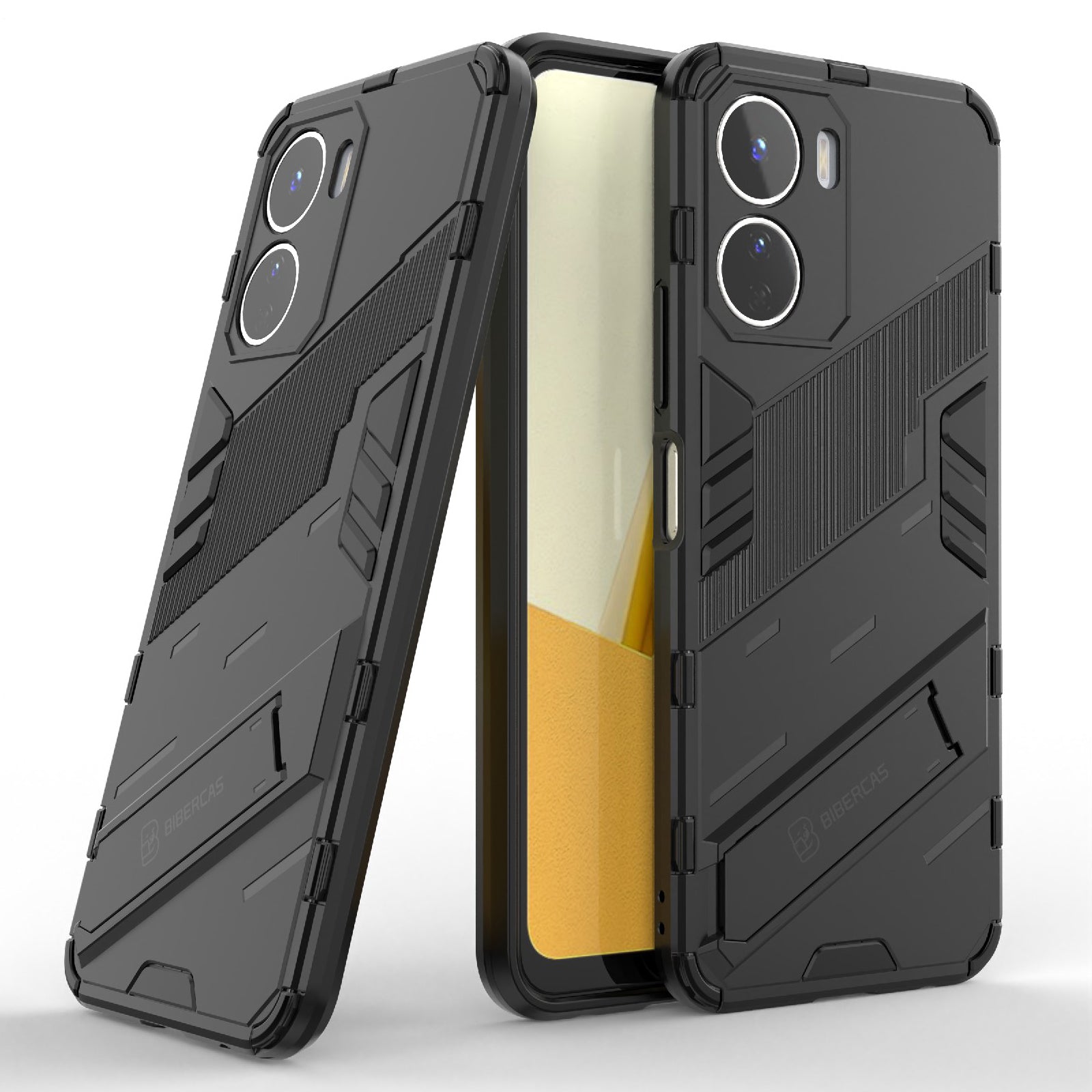 For vivo Y16 4G Kickstand Phone Case Dual-Layer Design Soft TPU Hard PC Shockproof Protective Cover - Black