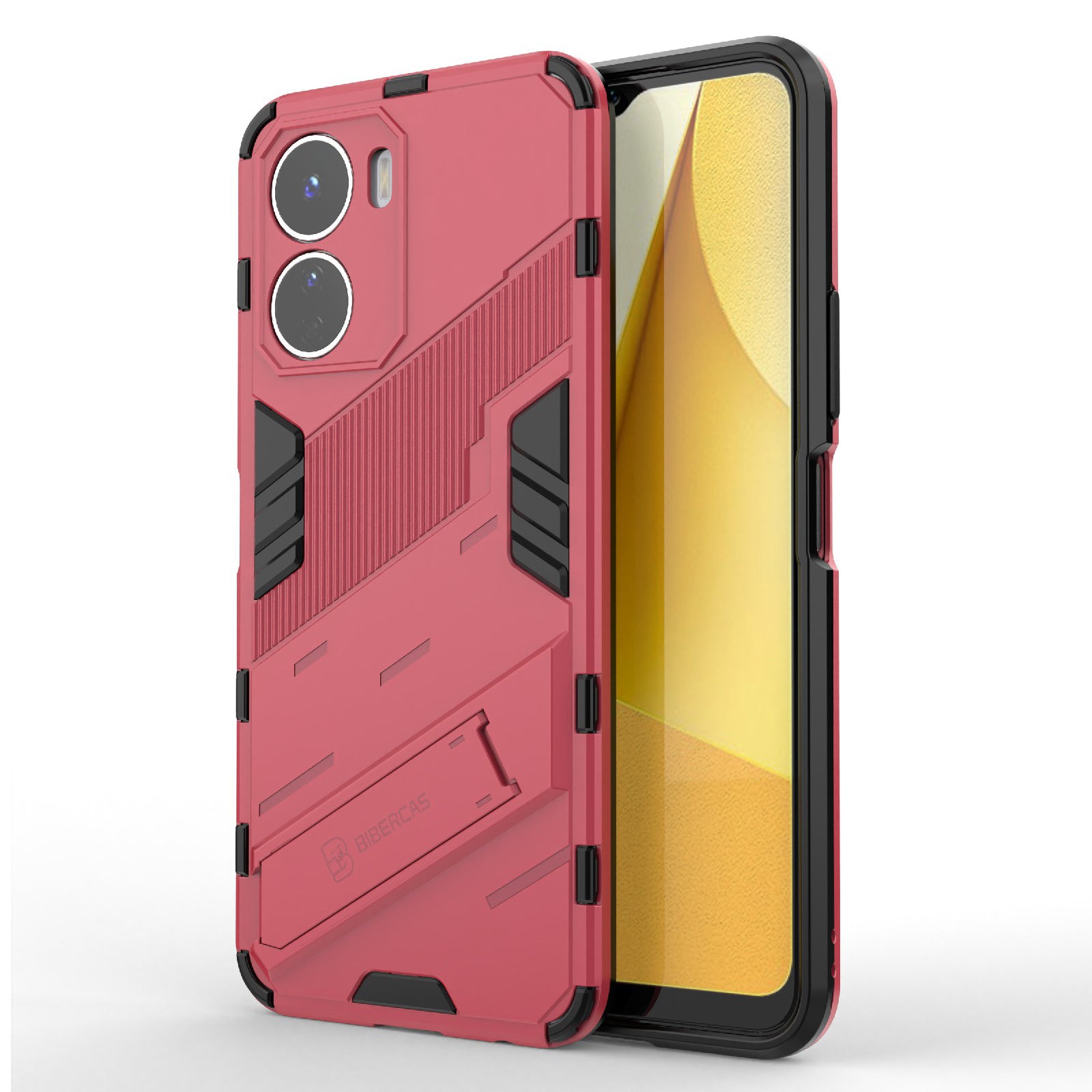 For vivo Y16 4G Kickstand Phone Case Dual-Layer Design Soft TPU Hard PC Shockproof Protective Cover - Rose