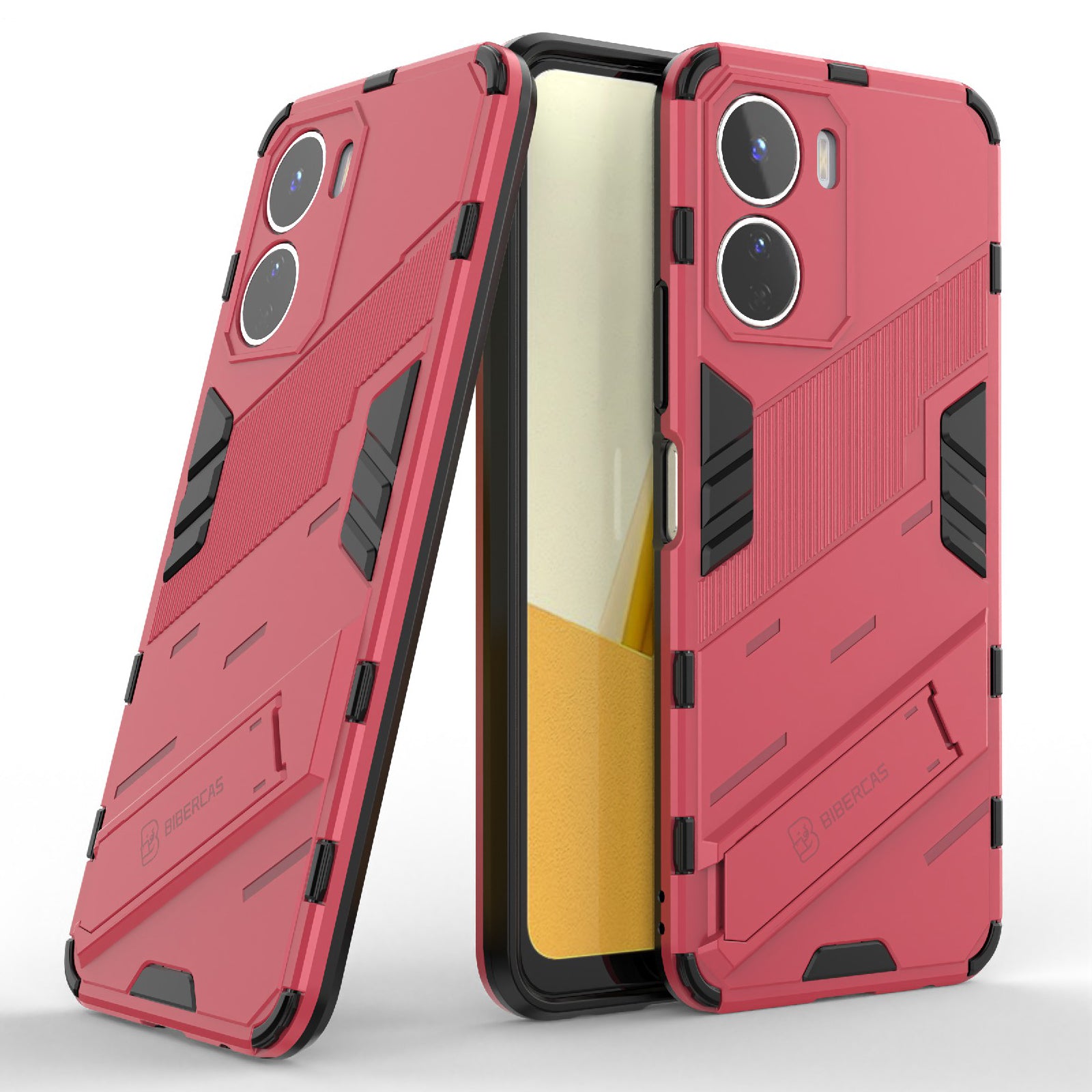 For vivo Y16 4G Kickstand Phone Case Dual-Layer Design Soft TPU Hard PC Shockproof Protective Cover - Rose