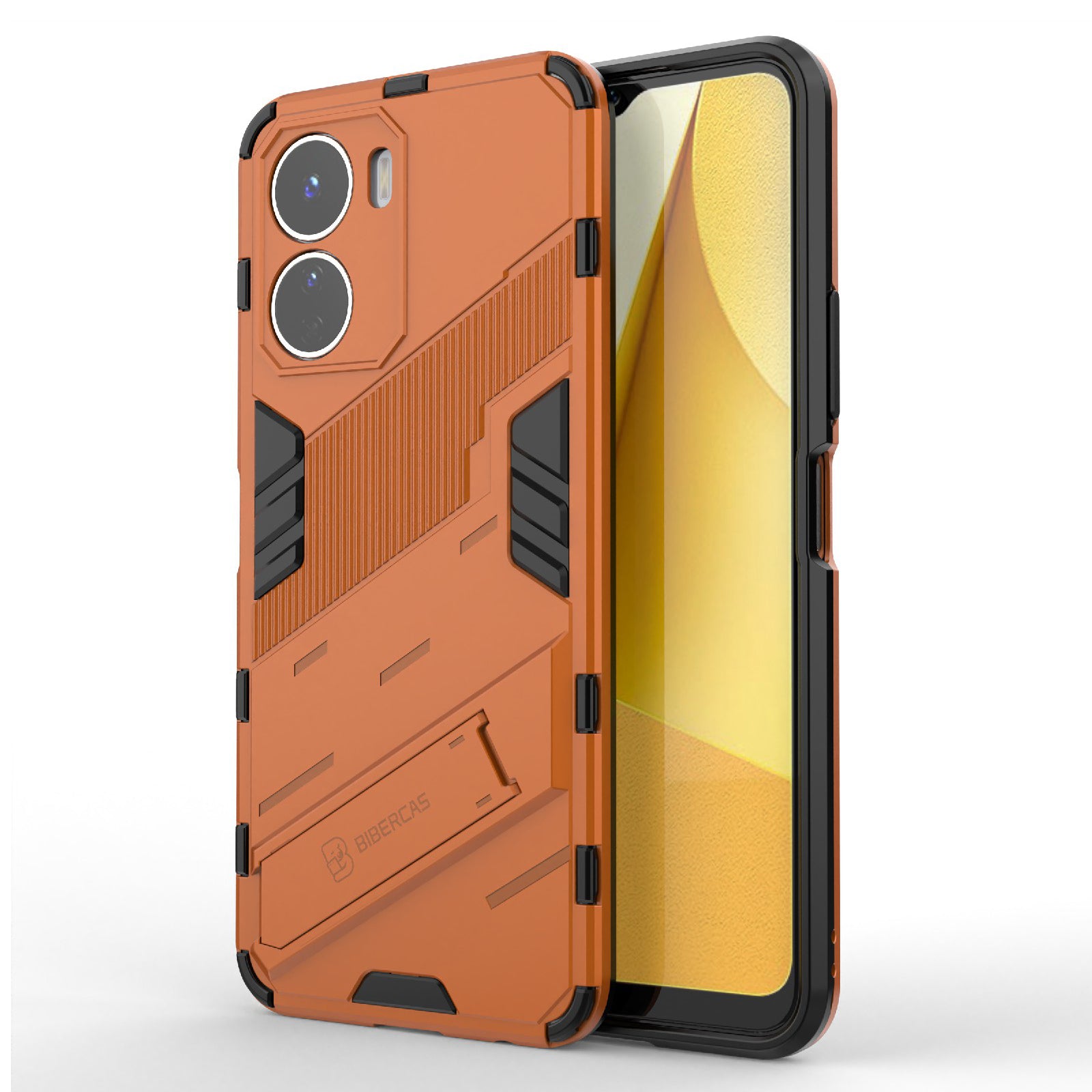 For vivo Y16 4G Kickstand Phone Case Dual-Layer Design Soft TPU Hard PC Shockproof Protective Cover - Orange