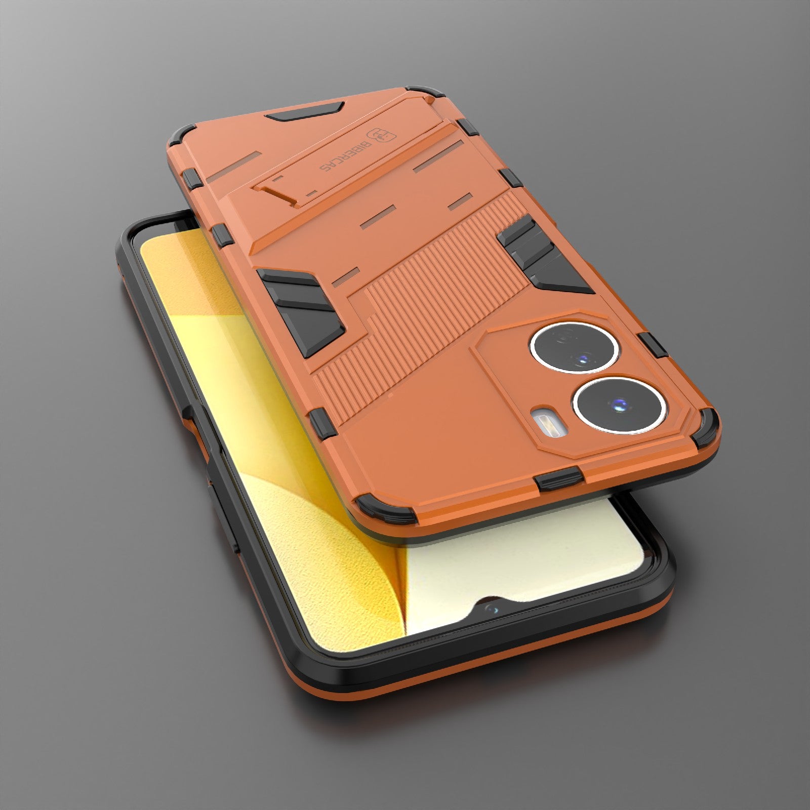 For vivo Y16 4G Kickstand Phone Case Dual-Layer Design Soft TPU Hard PC Shockproof Protective Cover - Orange