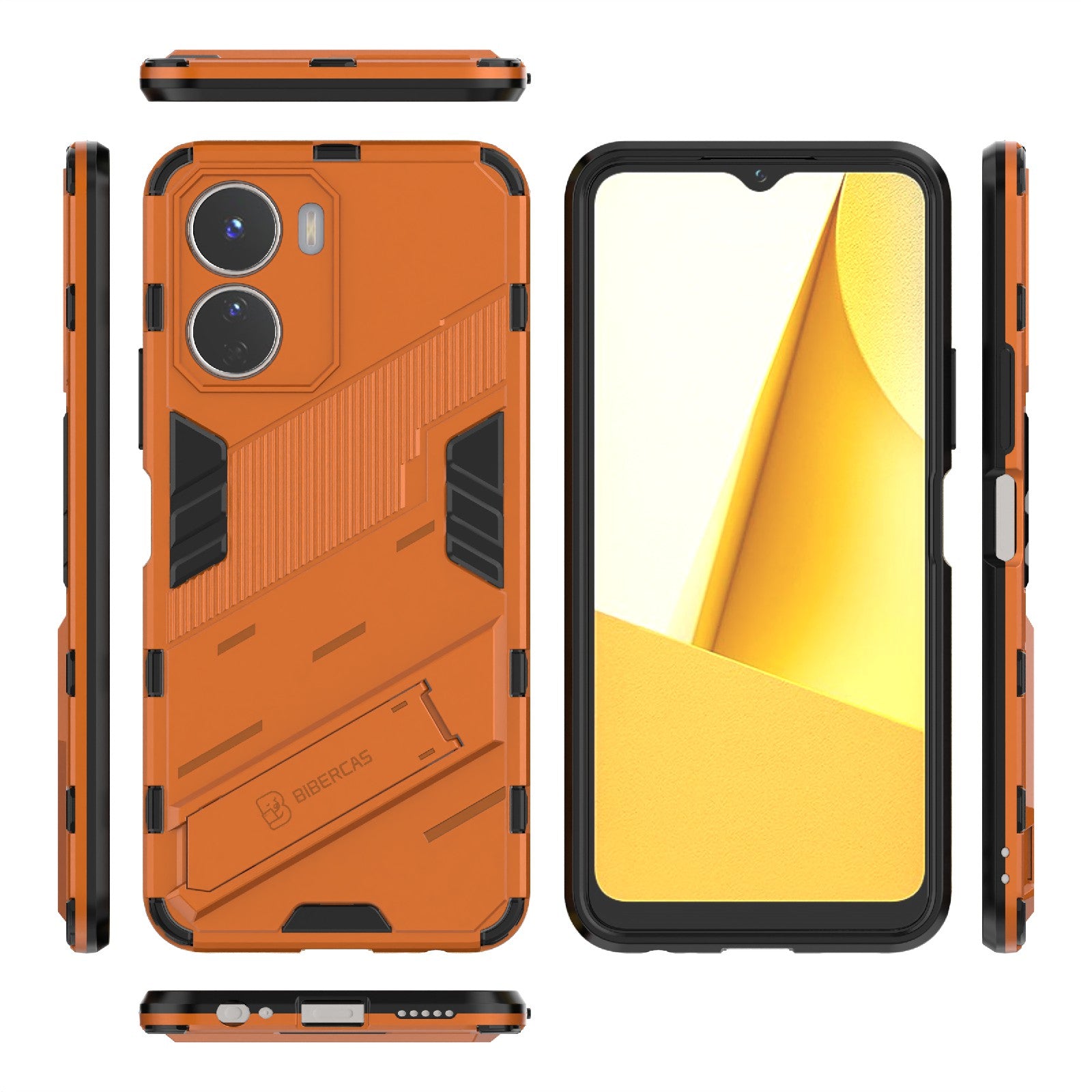 For vivo Y16 4G Kickstand Phone Case Dual-Layer Design Soft TPU Hard PC Shockproof Protective Cover - Orange